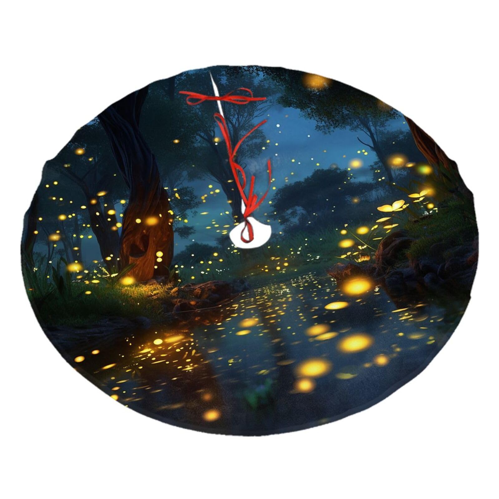 Fireflies Christmas Tree Skirt 48",Soft Plush Xmas Tree Mat Christmas Tree Oranment for Merry Christmas Party Holiday Indoor Outdoor Decorations