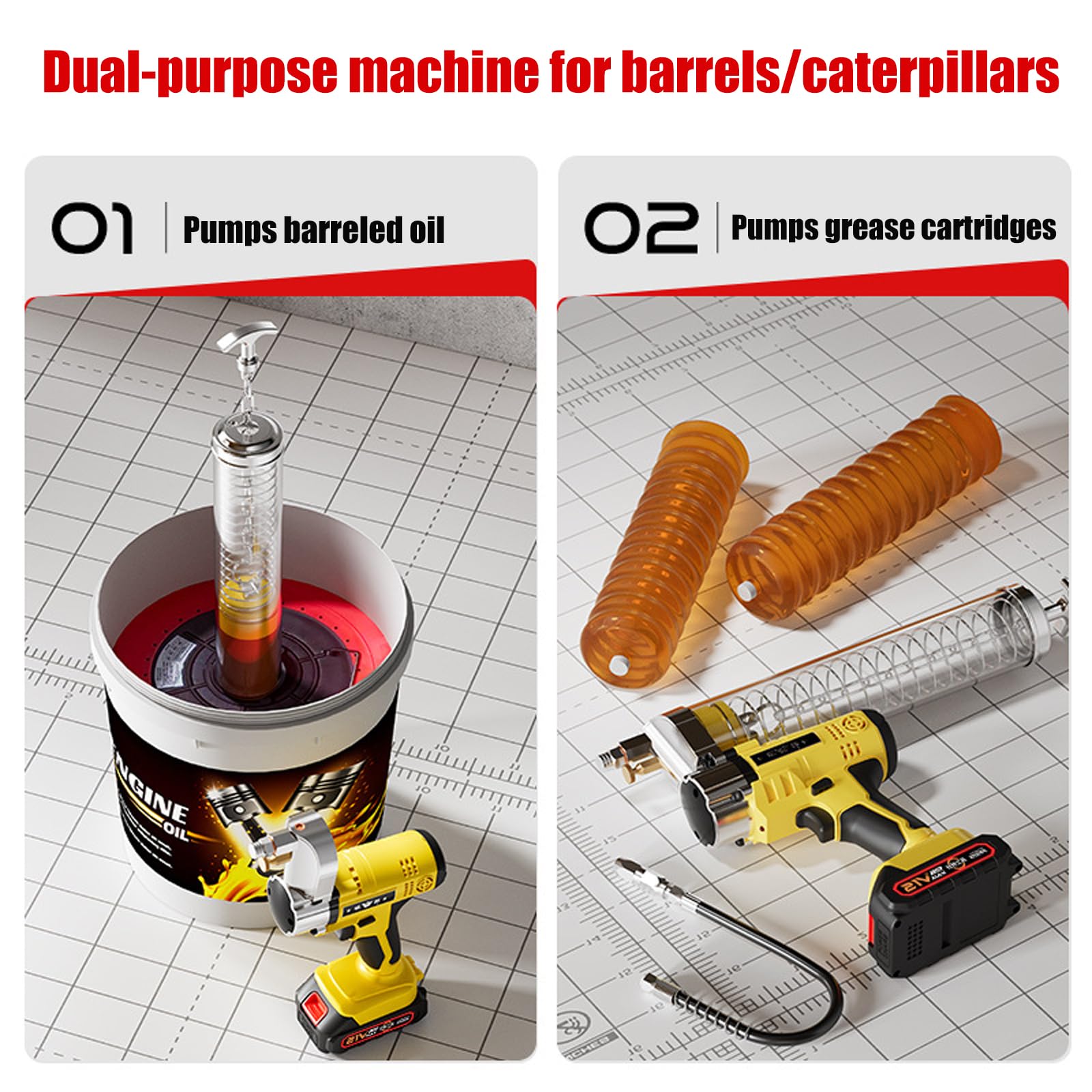 Pistola de engrase eléctrica inalámbrica de 18 V, Alta presión de 6000 PSI, Incluye 2 baterías y Cargador, Manguera Flexible para un fácil manejo con una Sola Mano