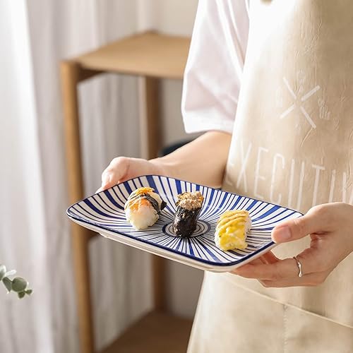 Miniatura 4 de Selamica Platos de ensalada rectangulares de cerámica de 8 pulgadas, platos llanos, platos de postre de pasta para aperitivos, sushi, frutas, aptos