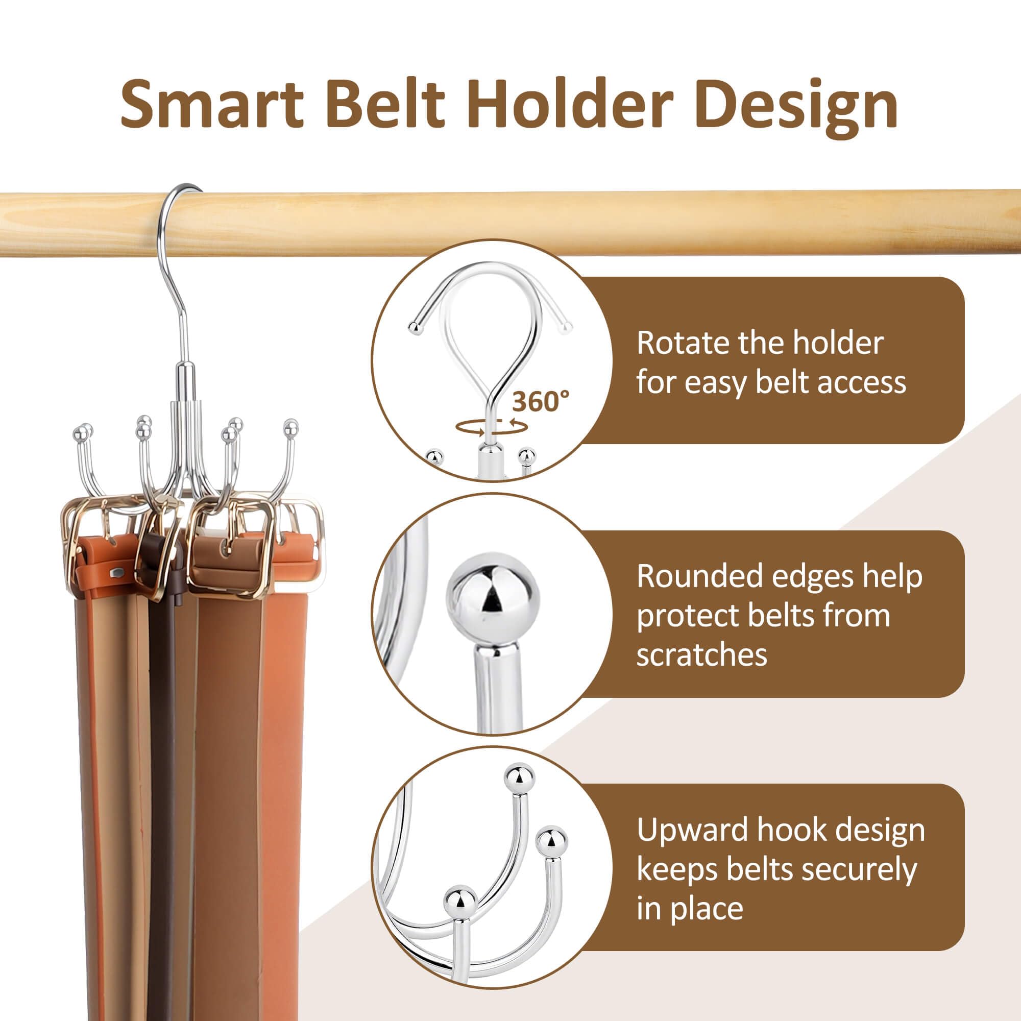 ZEDODIER Percha para cinturón, Paquete de 4 organizadores giratorios para Accesorios de Armario, Capacidad máxima de Almacenamiento de 24, Gancho de Almacenamiento para cinturón, Sujetador, Camiseta