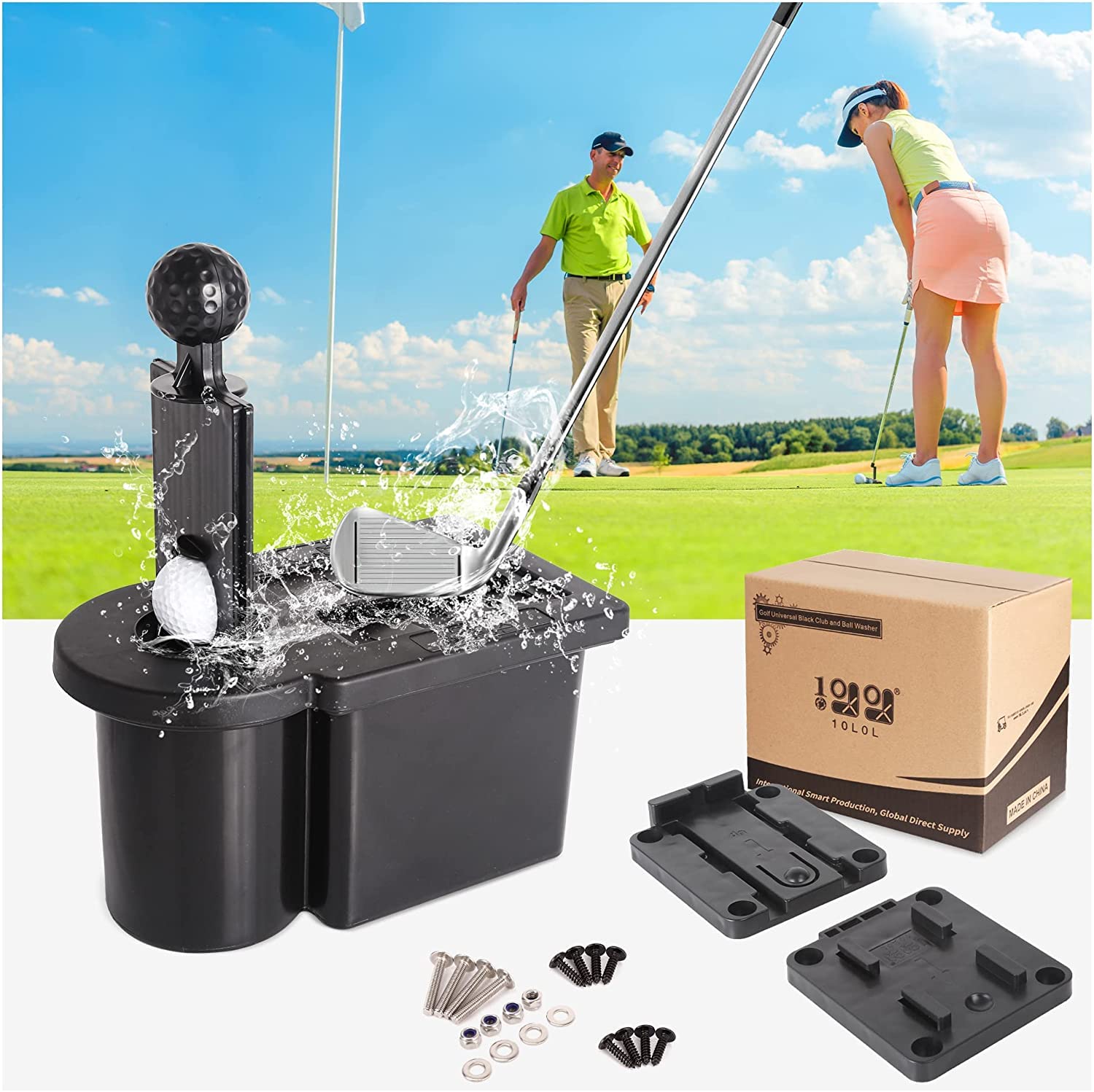 10L0L EZGO Club Car Yamaha Universal Portable Golf Ball Cleaner Removable Base Holder Easy to Move
