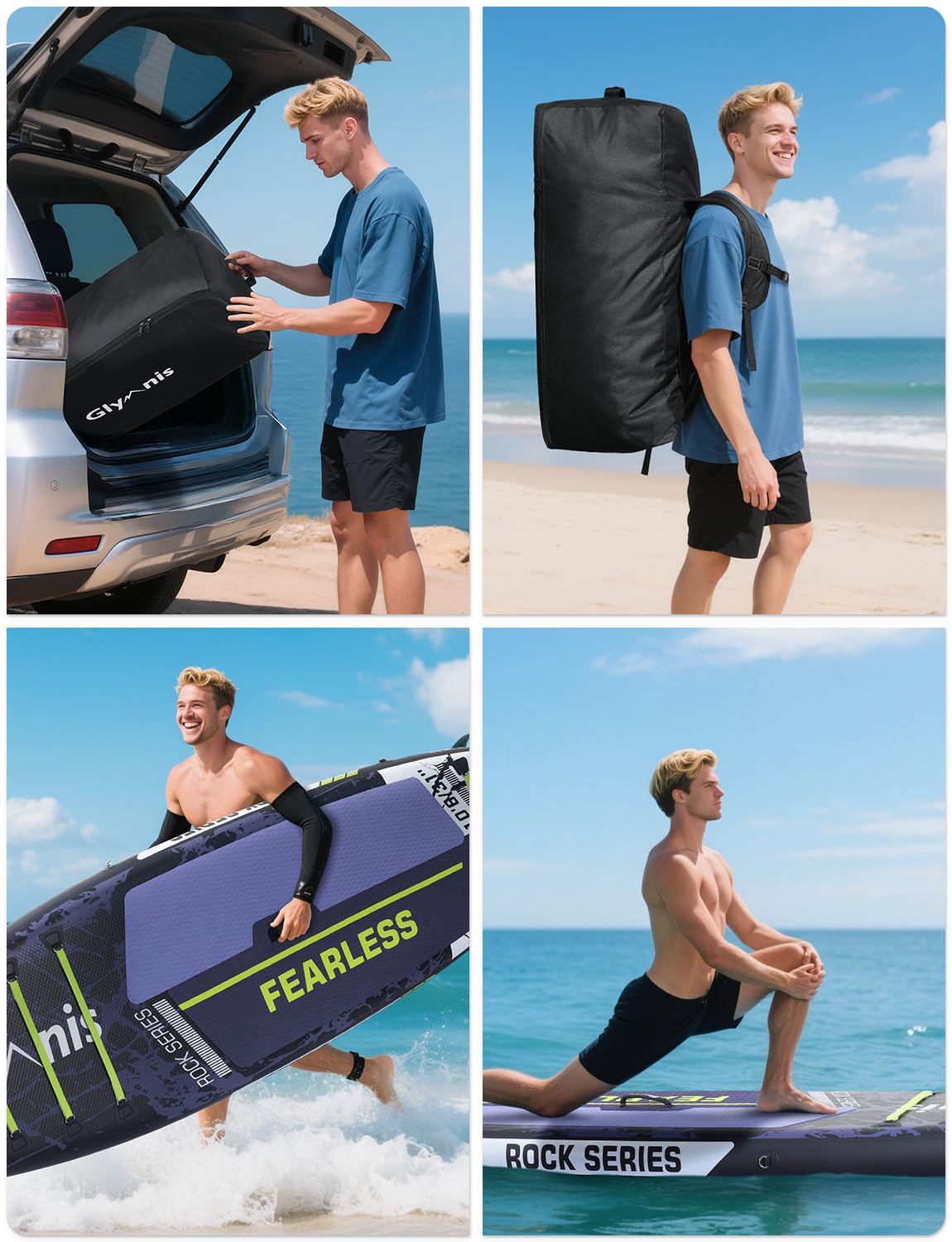 Glymnis Tabla Paddle Surf Hinchable, Tabla de Sup Stand Up Paddle Board de 320×81×15cm, Tabla de Surf de Remo con Bomba de Aire Ajustable y Accesorios Completos
