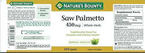 Miniatura 2 de Nature's Bounty Saw Palmetto Support for Prostata and Urinaria, Suplemento de Salud Herbal, 450 mg, 250 cápsulas (paquete de 3)