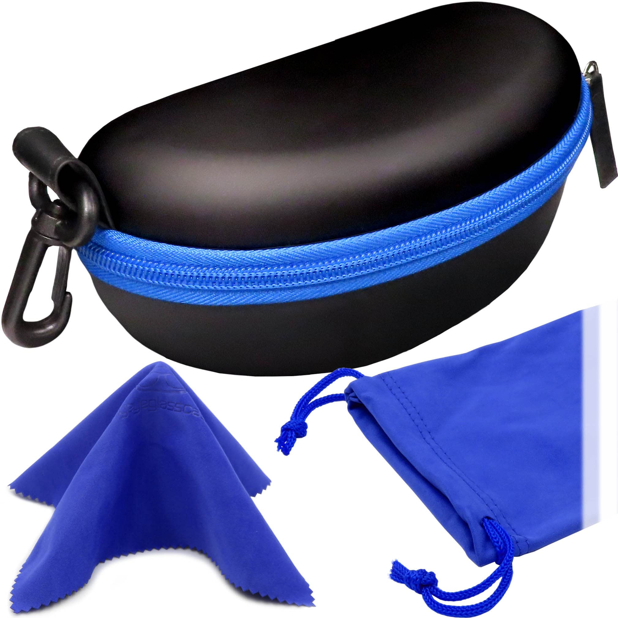 MyEyeglassCase Sports Sunglasses Case and Slim wallet Semi hard large glasses case w/belt clip soft pouch &amp; cloth