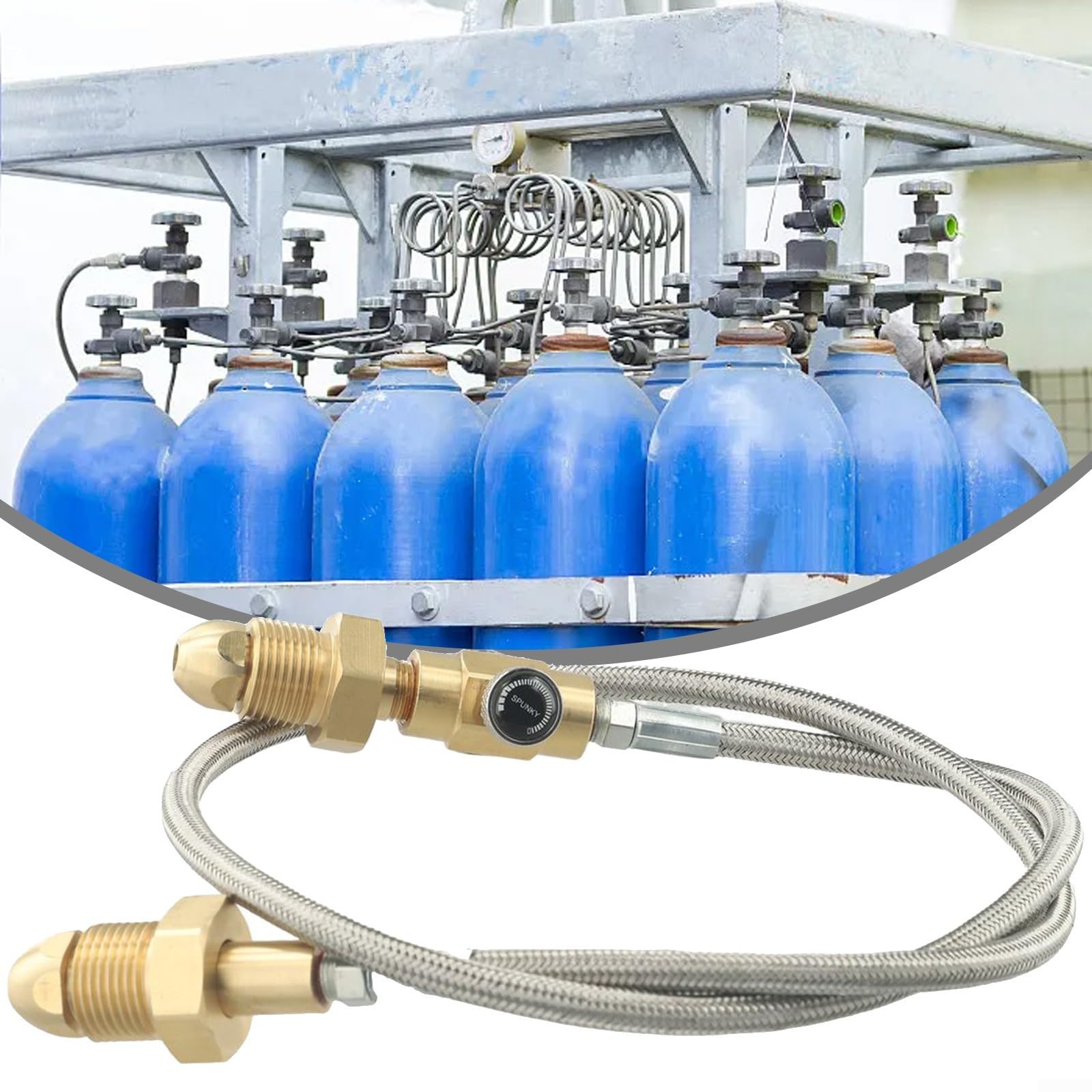 G 5/8" RH Argon Cilindro Adattatore Tubo di Ricarica BS 341 No. 3 Standard 90cm Acciaio Inox Trasferimento ad alta pressione 2000 PSI