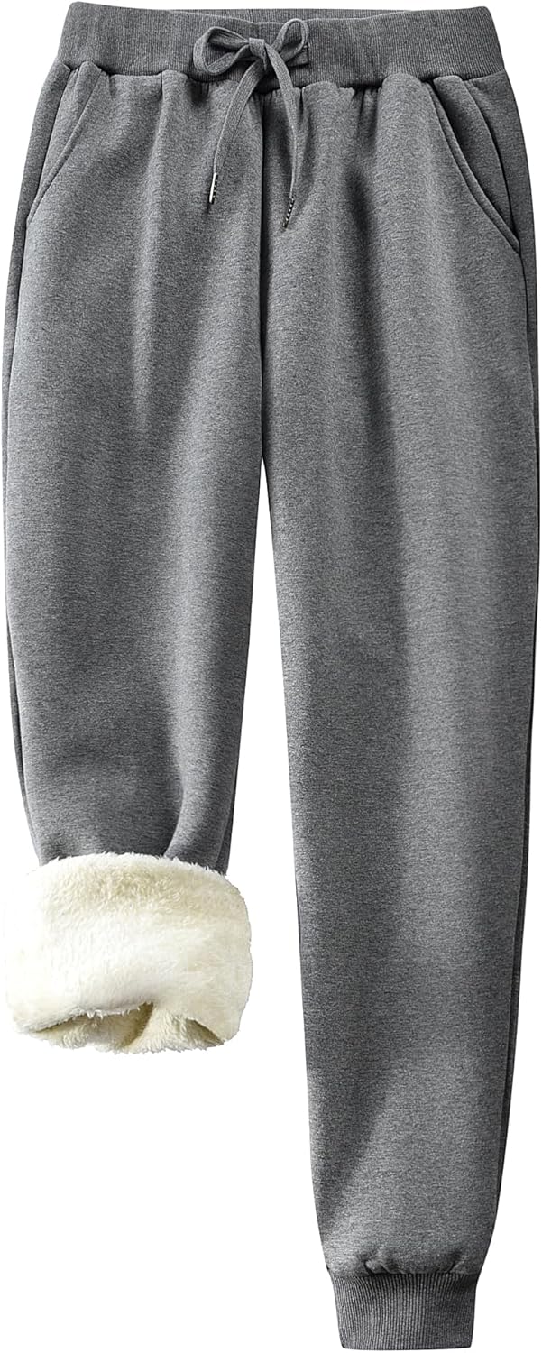 KOMANA Women's Sherpa Cotton Sweatpants High Stretch Warm Fleece Pants Drawstring with Pockets
