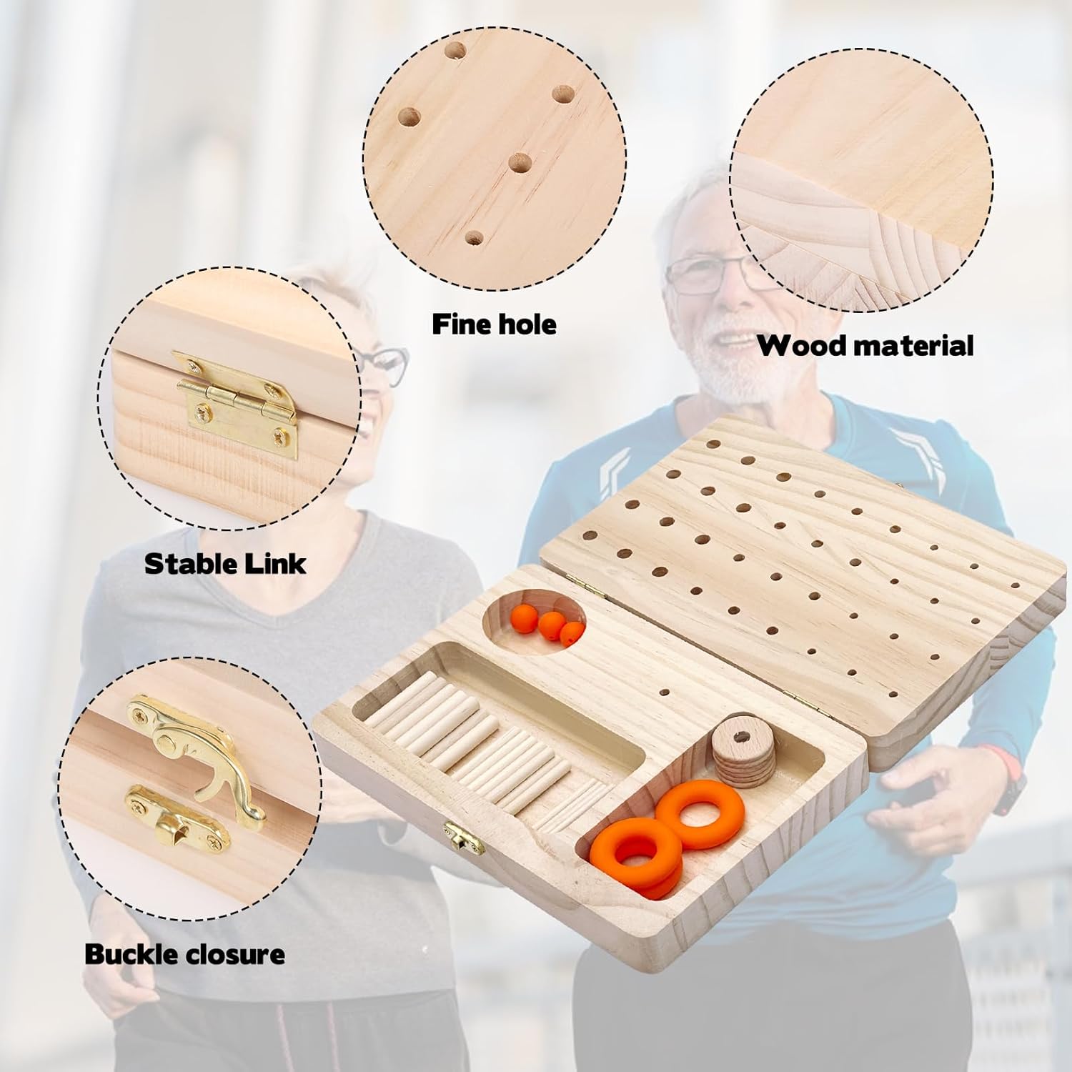 Wooden Pegboard Hand Therapy Tool, 36-Hole Finger Exercise Board with Pegs for Adults, Occupational Therapy & Rehabilitation to Improve Fine Motor Skills