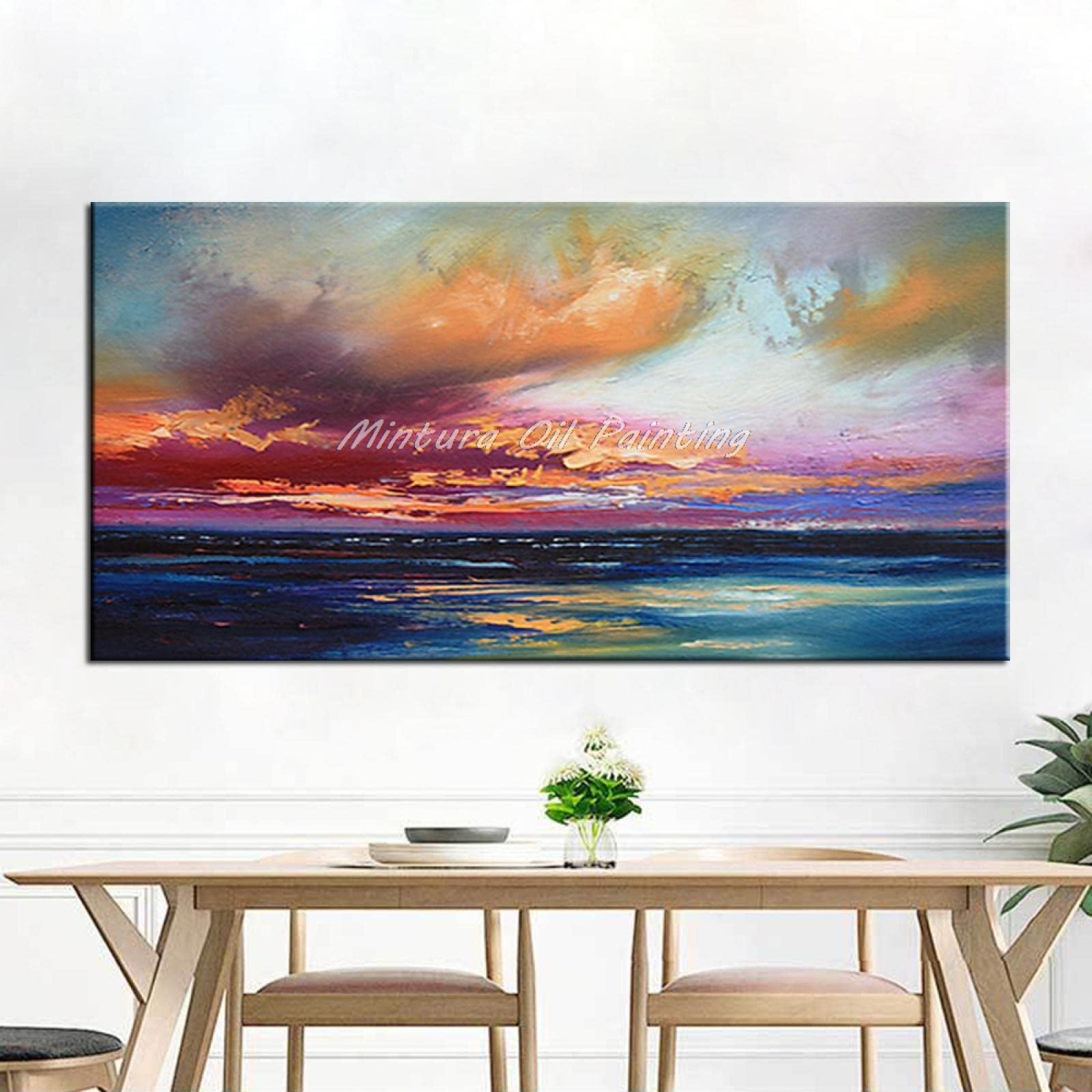 KADING Wall Art Large Size Painted Abstract Landscape Oil Painting on Canvas Modern Wall Decor Picture for Living Room Artwork 72x35cm(28x14in) With Frame