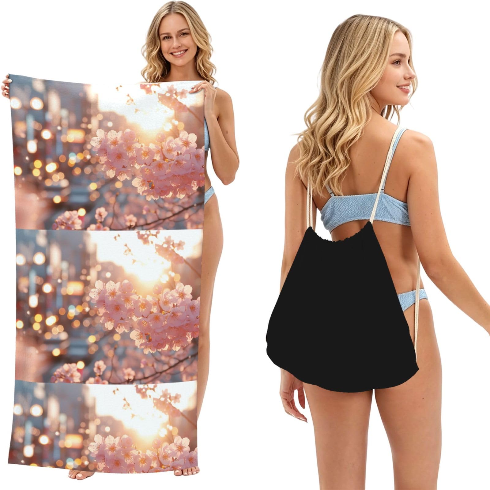 SKGOHLH Blooming plum blossoms 2in1 Packable Beach Towel Bag Women