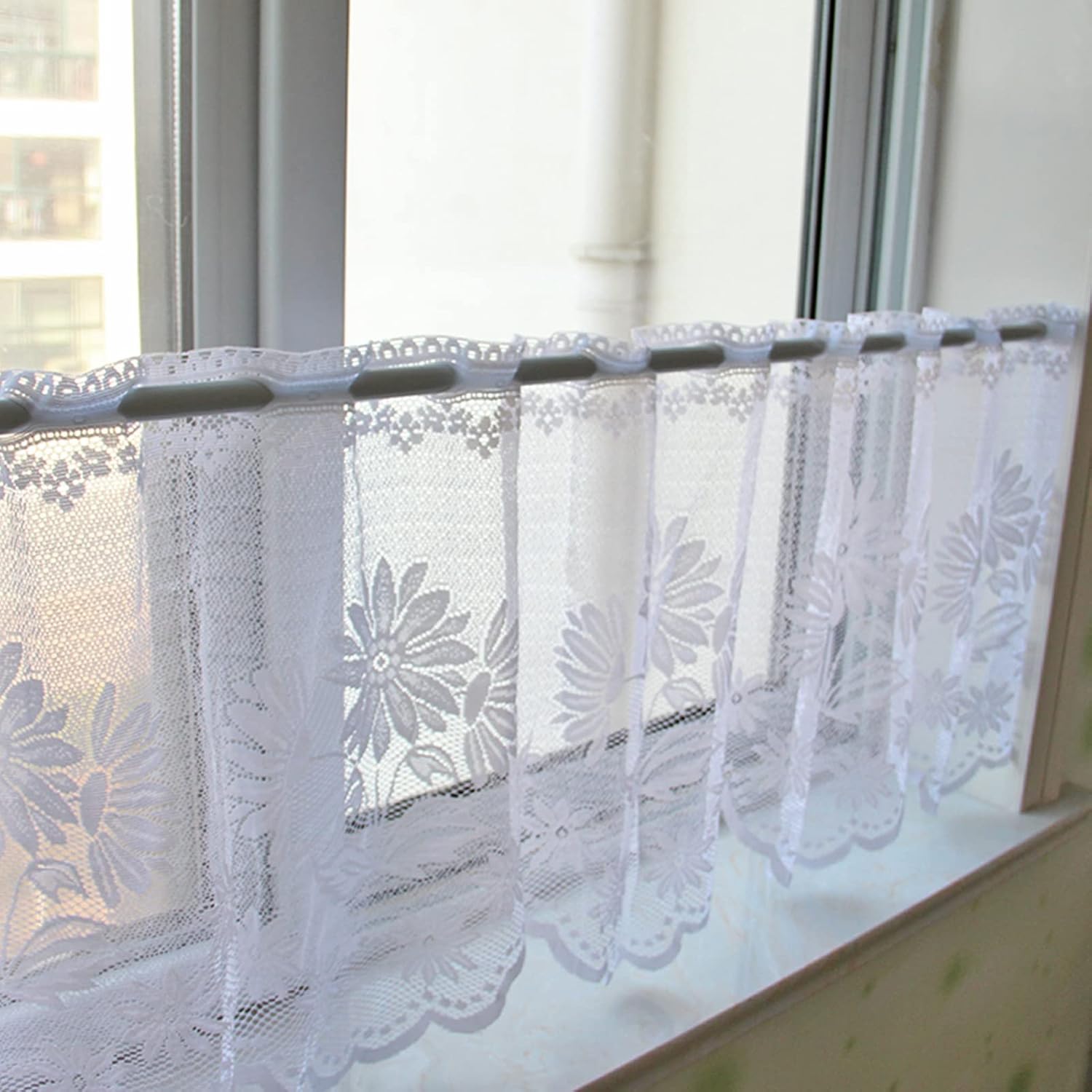 Kitchen Tier Curtains White Lace Cutwork Tier Curtains, Stylish Decor Curtain Valance for Living Room/Farmhouse/Bedroom Windows Blackout, Rod Pocket (Size : W150xH45cm/59x17.7in)