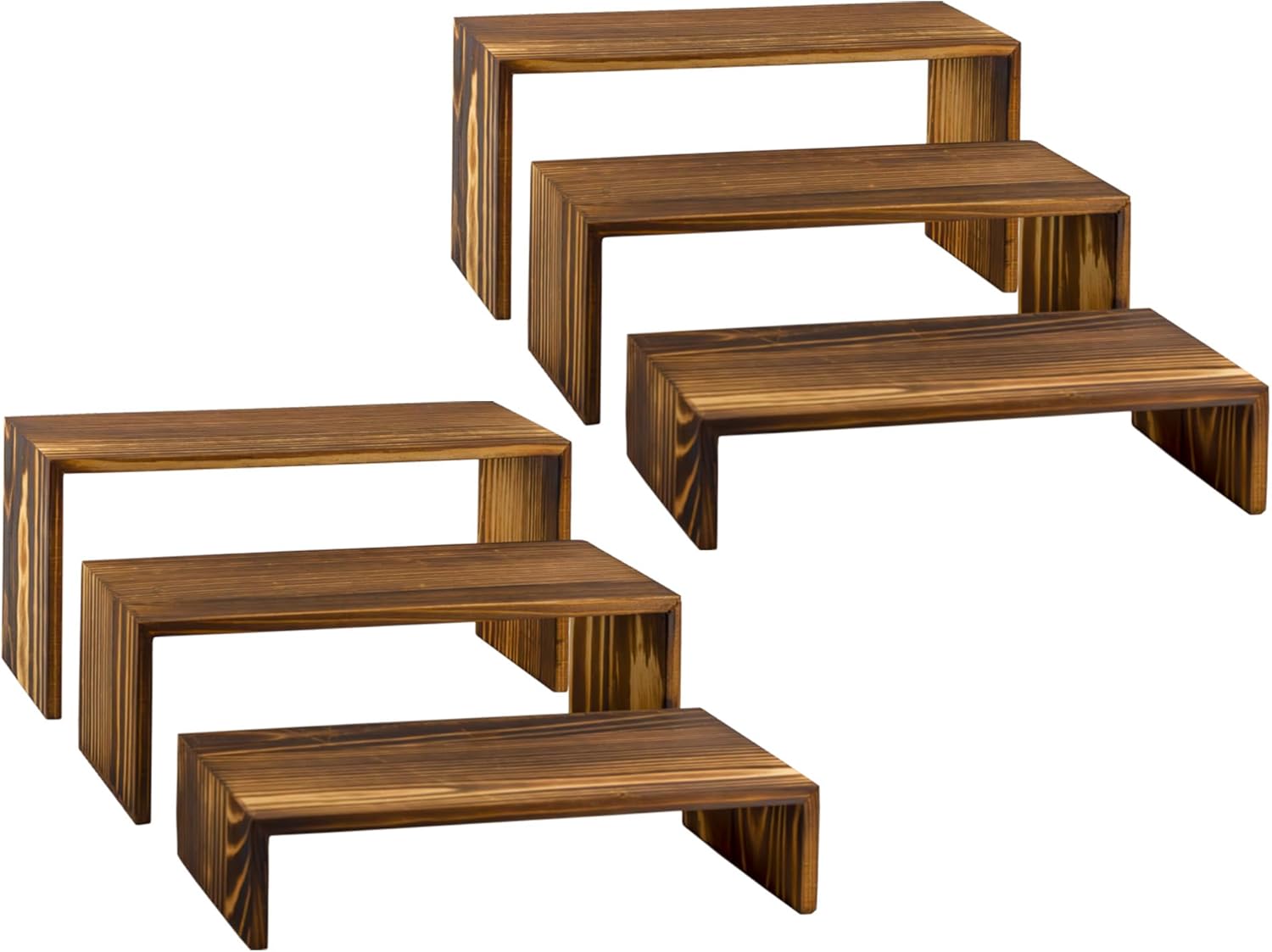 Rustic Dark Brown Fir Wood Stackable Display Risers Set