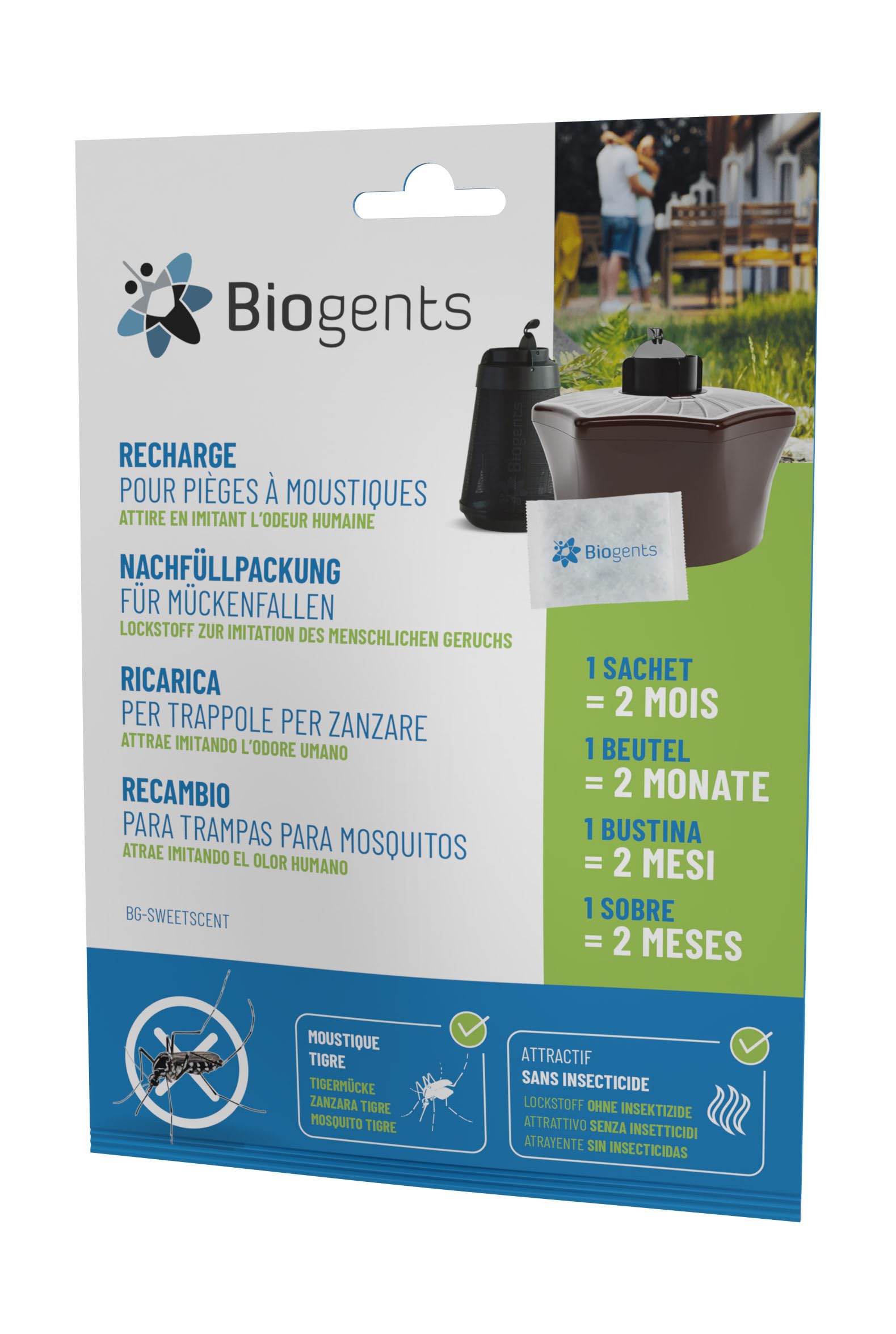 BIOGENTS BG-MOSQUITAIRE Piège Extérieur Anti-Moustiques Recharge 2 Mois BG-SWEETSCENT