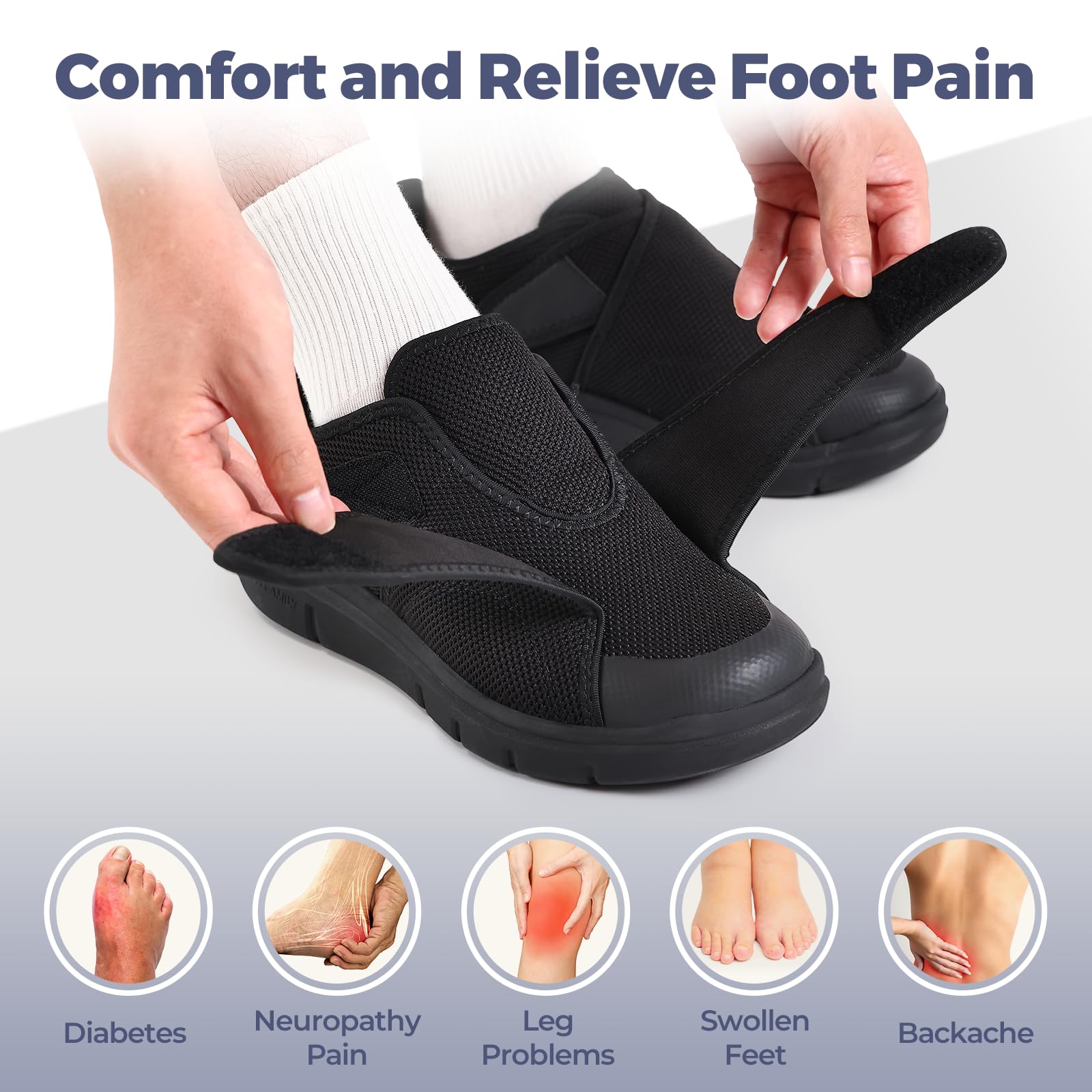 FitVille Diabetiker Schuhe Herren Extra Weit Gesundheitsschuhe mit Klettverschluss Senioren Orthopädische Schuhe Hausschuhe Walkingschuhe Schwarz Braun Gr.40-50