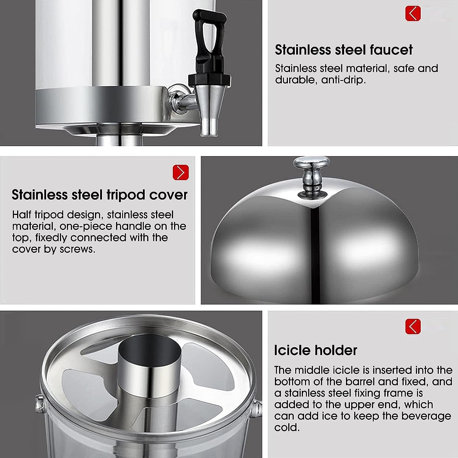 Dispensador de jugo: dispensador de jugo de frutas, leche y bebidas frías, ideal for cafeterías, cantinas, servicios de buffet y más(Silver,16L)