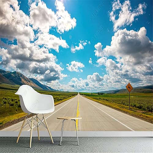 Prairie Highway - Papel pintado 3D de paisaje de cielo azul, papel tapiz fotográfico para habitación de niños, sala de estar, dormitorio, sofá, TV,