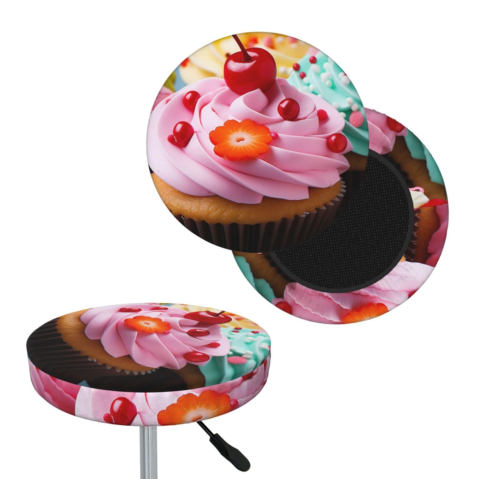 FekiLoot Cupcake Round Bar Stool Covers Stretch Washable Bar Stool Covers Dustproof Slipcover Bar Chair Covers with Elastic Band for Bar Kitchen Living Room Decor 12 Inch