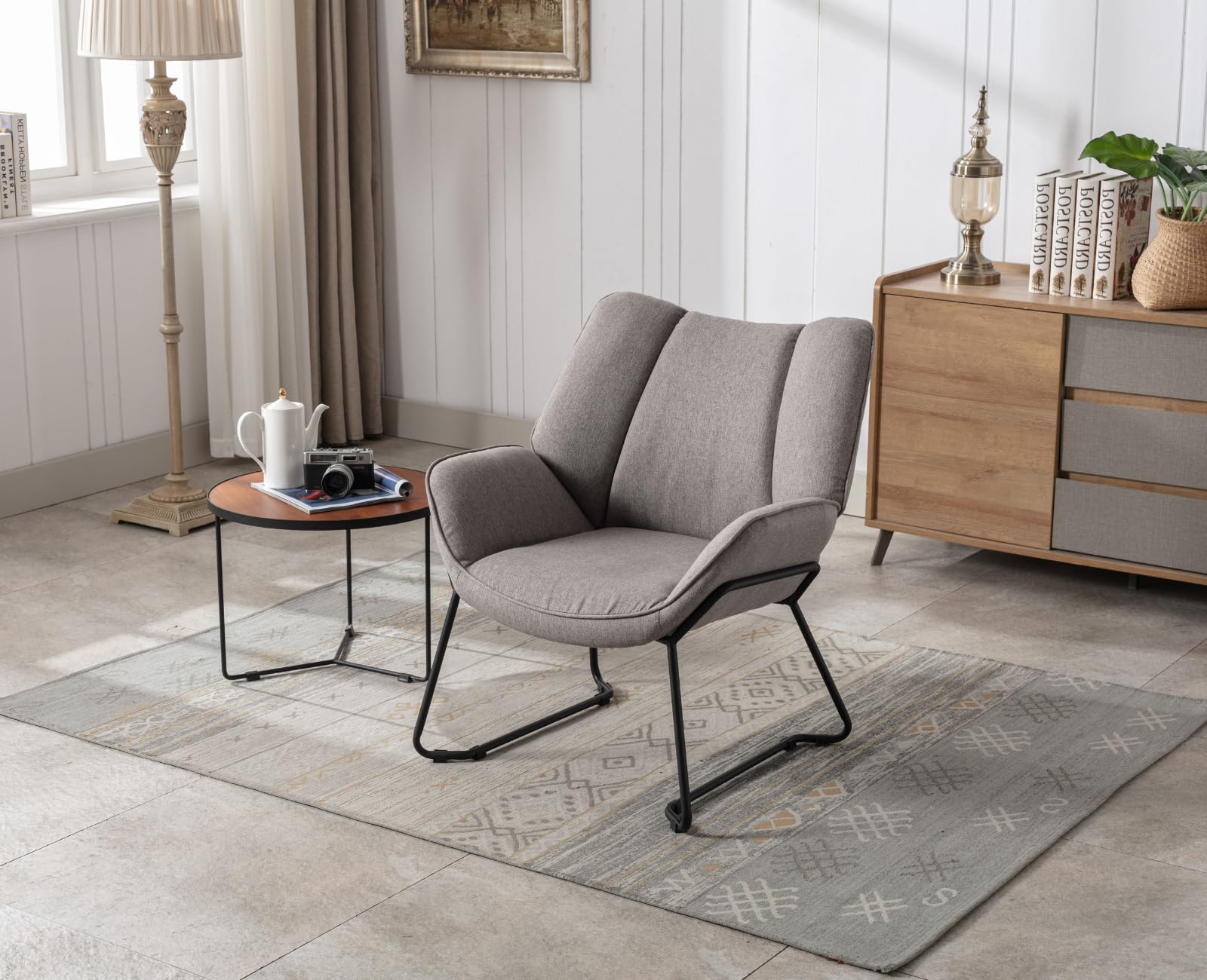 chairus Sillón de Salón Moderno de Lino Butaca Ocio de Dormitorio con Reposabrazos, Sillón Tapizado Lectura con Patas Negras para Hogar/Sala de Estar, Gris