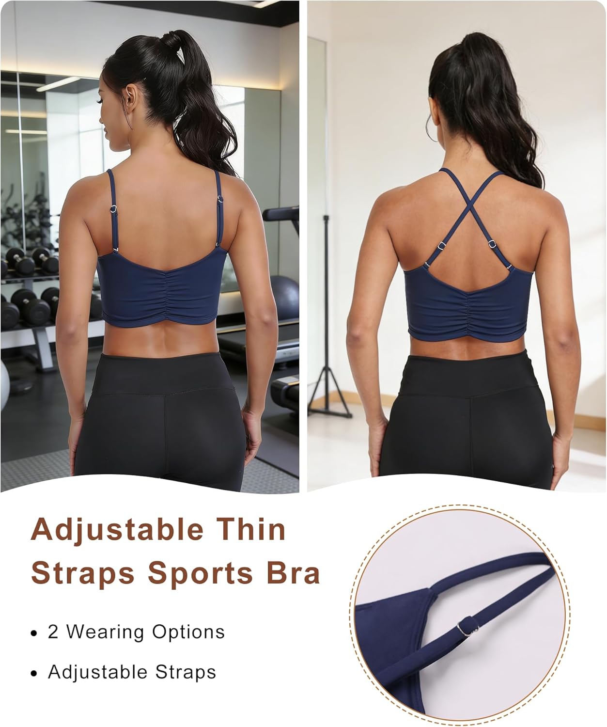 QUOJIZY Strappy Sports Bra for Women Longline Tank Top Built in Bra Open Back Workout Top with Adjustable Straps - Image 4