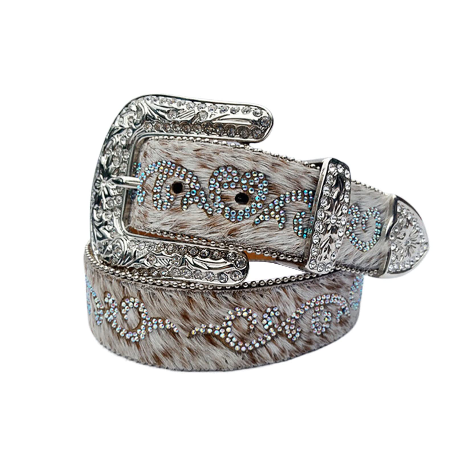 Strass-Westerngürtel Für Damen,Glänzende Mit Diamanten Verzierte Gürtel Für Jeansschnallen Für Kleidergürtel,Weiß,115CM/45.3''