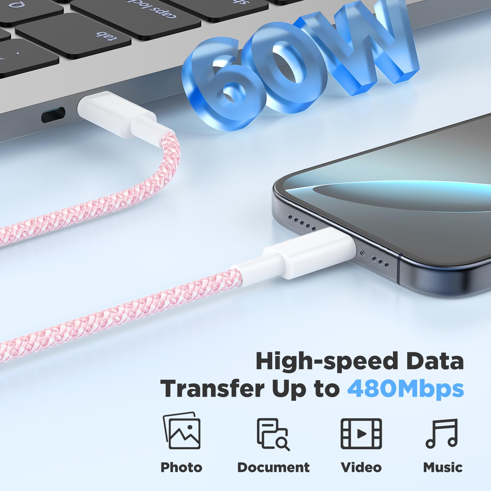 20W USB C Fast Charging for iPhone 17 Air/16/15 Pro Max,3Pack Colorful Mixed Charger Block with Braided Long USB C to C Cables (6/6/10ft) Compatible with iPhone16/15 Pro/15 Plus/iPad Pro