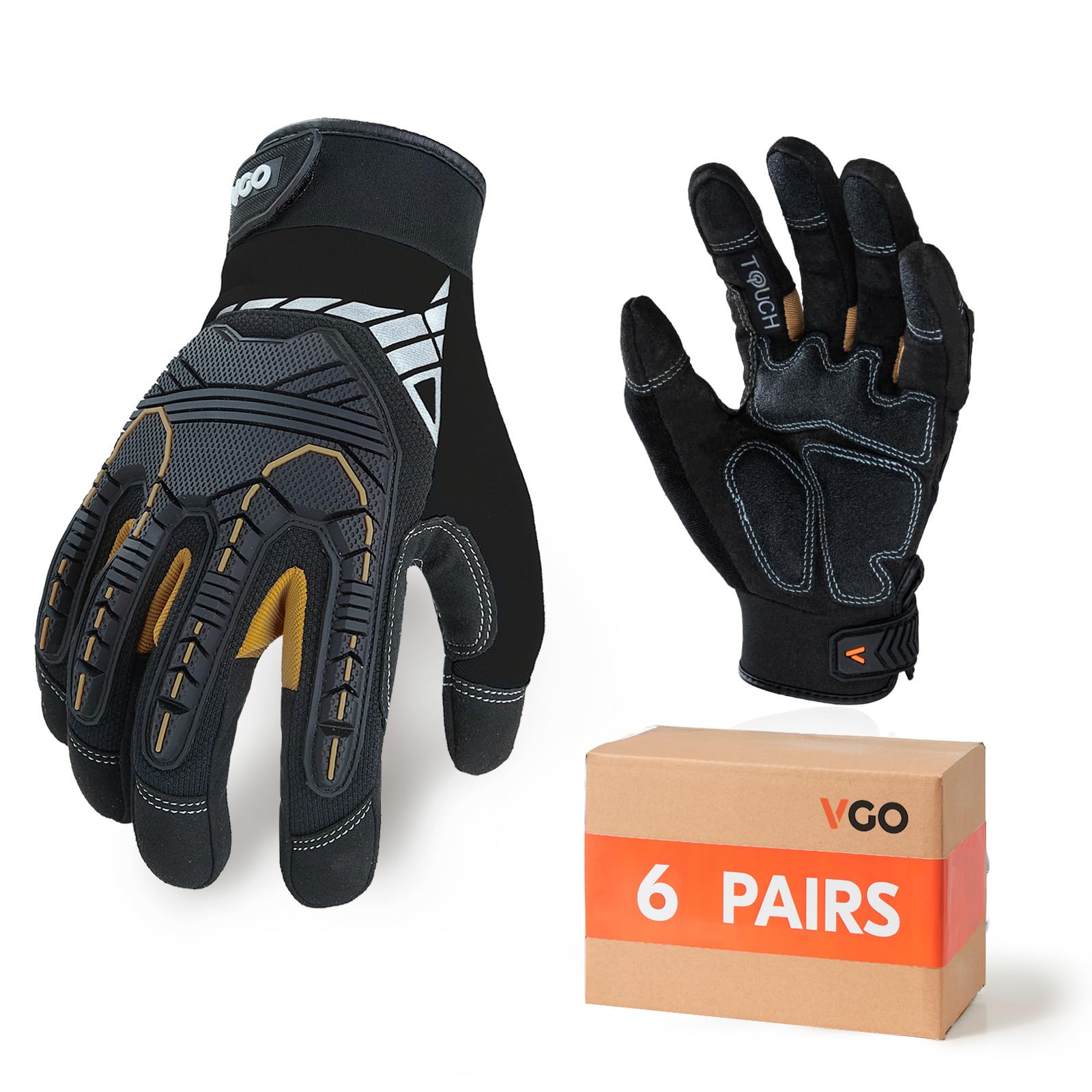 Vgo... 6Paar Mechanikerhandschuhe für Männer, Arbeitshandschuhe für kaltes Wetter, strapazierfähig, stoßdämpfend, vibrationshemmend, Touchscreen(SL8849)