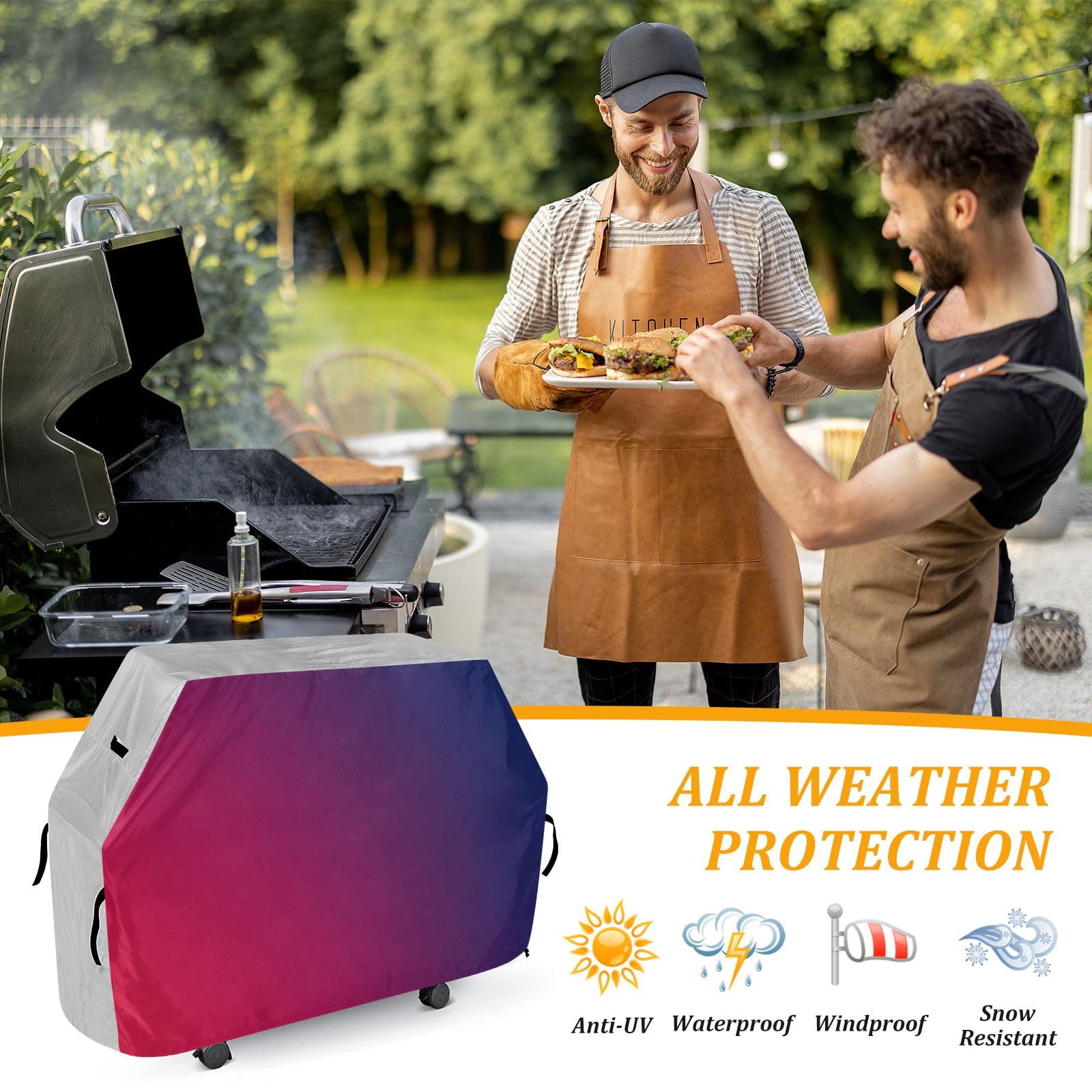 Copertura per barbecue con gradiente rosso e blu, impermeabile, resistente, per esterni