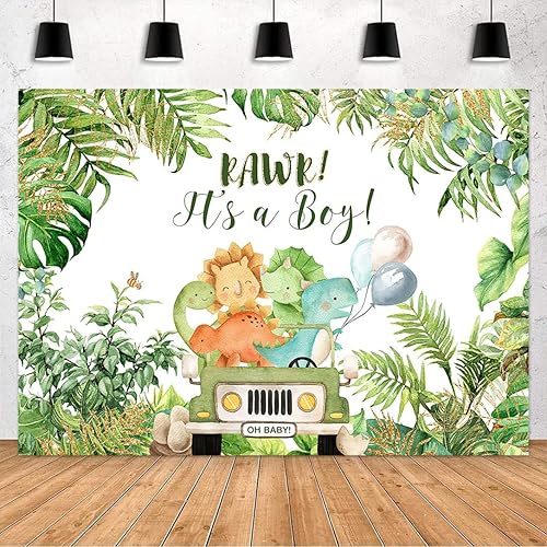 Miniatura 2 de Avezano Rawr It's a Boy - Telón de fondo de fiesta de dinosaurios, baby shower, para niños, safari, tema de dinosaurio, eclosión pronto, suministros