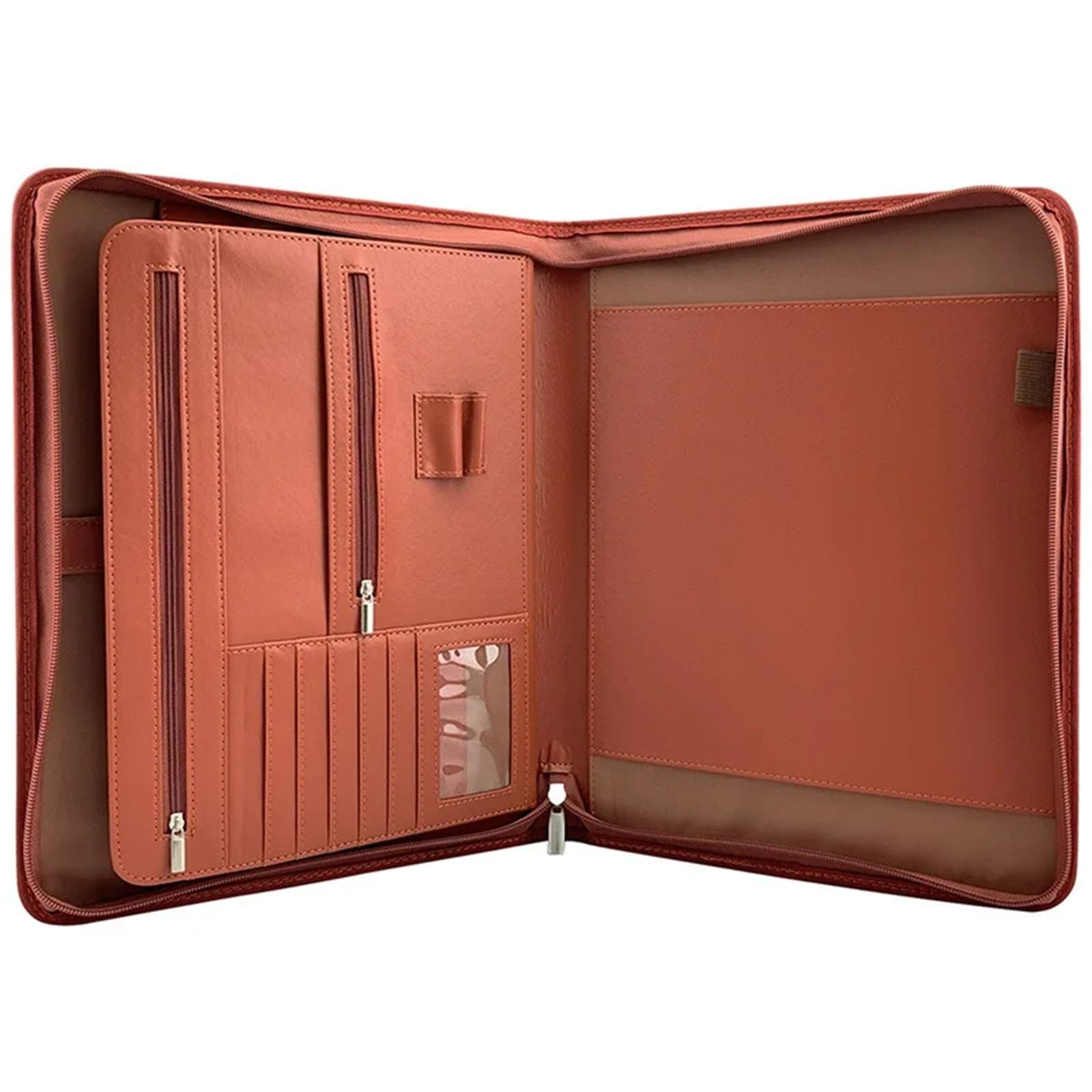 Documenti in pelle Cartella in pelle con chiusura a cerniera for iPad/tavolo e raccoglitore for curriculum for colloqui di lavoro(Brown without book)