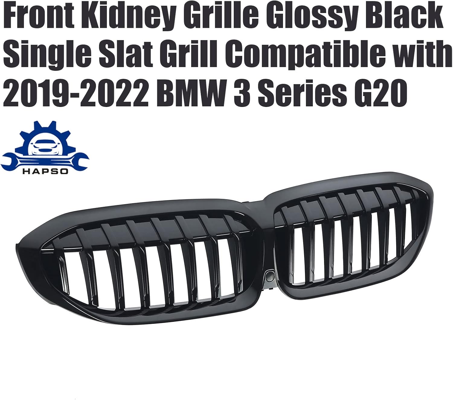 Front Kidney Grille Glossy Black Single Slat Grill Replacement Compatible with 2019-2022 BMW 3 Series G20 All Models/G21 Touring/G28 Sedan Front Hood Performance Style Grill (Gloss Black)