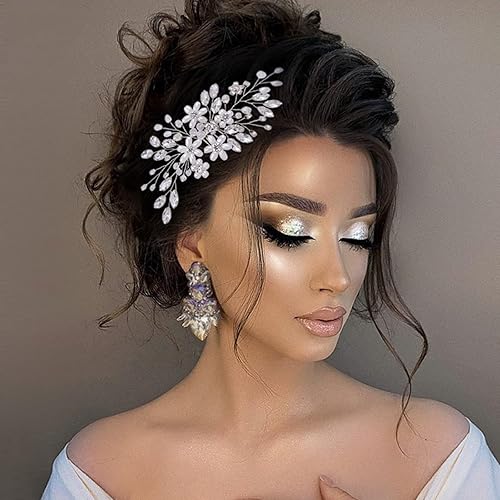 Miniatura 4 de MirthCity Peine para el cabello de novia de boda, cuentas de hojas, piezas de pelo de novia hechas a mano con diamantes de imitación para niña,