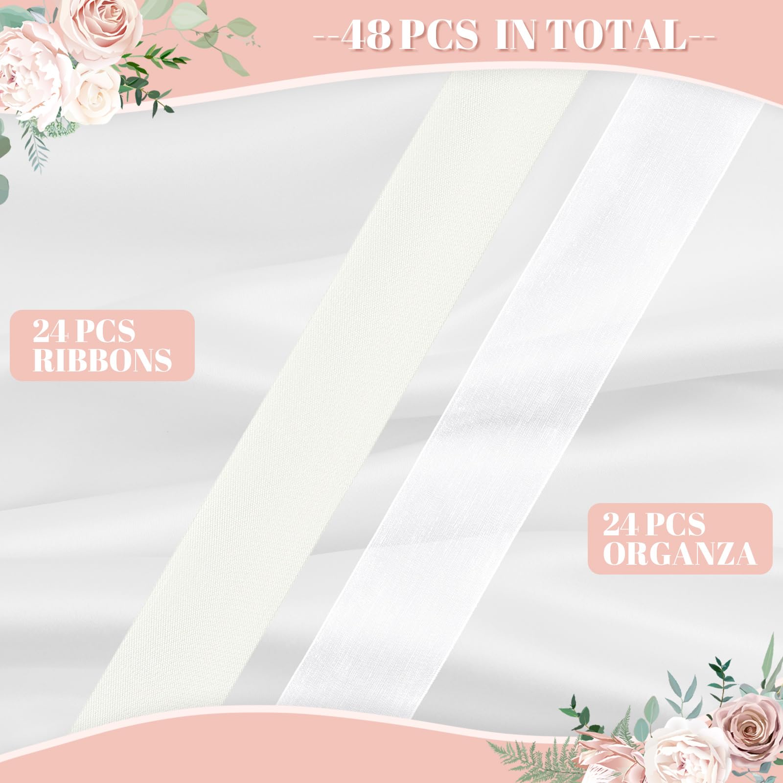 Vincreem 48 Pcs Wedding Bows Chair Aisle Decorations with Ribbon Bows for Chairs Decorative Ribbons Sashes for Pew Back Elegant Ceremony Ribbons for Wedding Background Aisle Decor