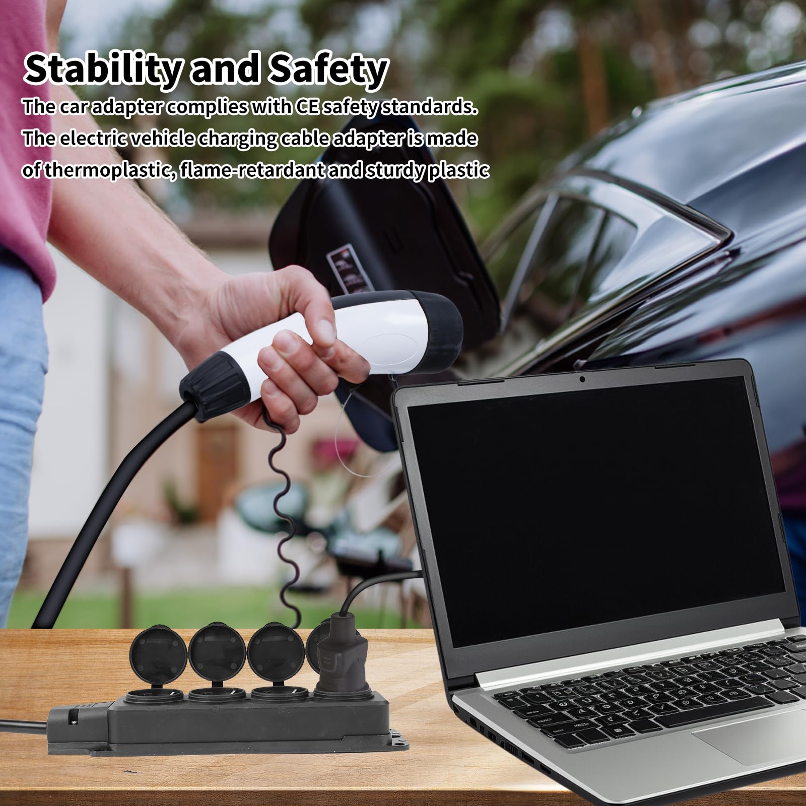 Cable de Descarga para Coche Eléctrico, Adaptador V2L de 30cm con 4 Enchufe UE Tipo 2, 16A 3,5 KW Enchufe de Cable de Descarga, Vehículo para Carga, Descargador para Descarga EV V2L