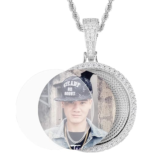 YIMERAIRE Personalized Picture Pendant Necklace Blank Picture Pendant Charm Iced Out Round Angel Wings Pendant with Rope Chain for Women and Men