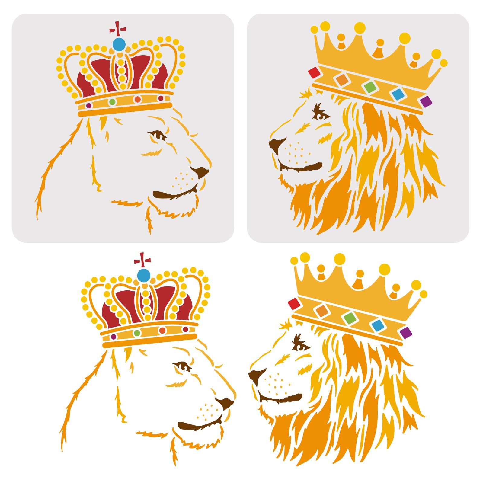 FINGERINSPIRE 2 Pcs Lion Stencils 11.8x11.8inch Large Size Lion King and Lion Queen Drawing Stencils Reusable Mylar DIY Art Craft Painting Template Chalk Signs for Wood, Floor, Wall and Fabric