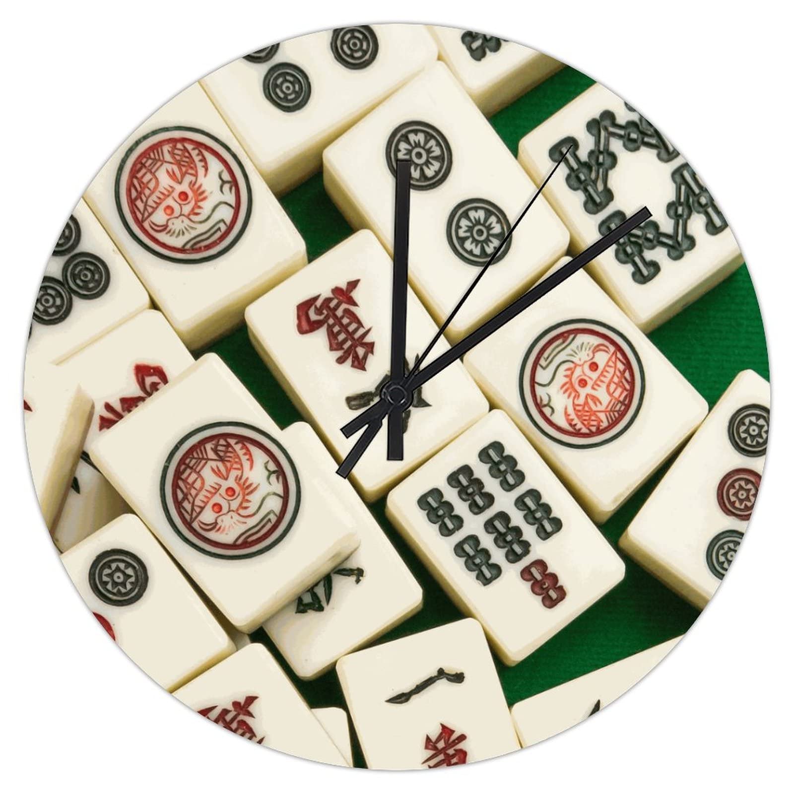 Horloge murale ronde en PVC Mahjong de 30,5 cm silencieuse