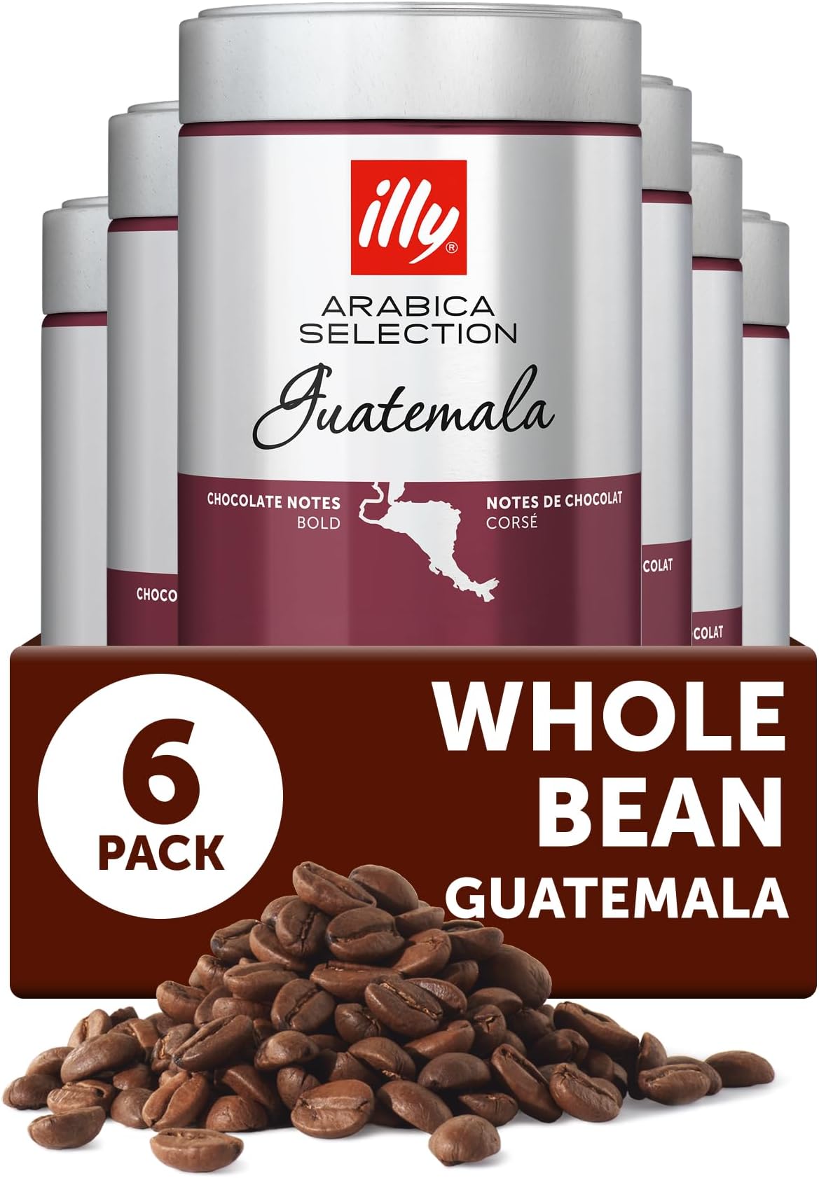 Whole Bean Coffee, Guatemala Single Origin Dark Roast, 100% Arabica, Premium Italian Coffee, Ideal for Espresso, Drip, Moka and French Press Brewing, 8.8oz, 6 Pack