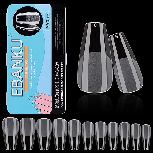 EBANKU 550 puntas de uñas de cobertura completa, uñas cortas de ballet esmeriladas, uñas postizas acrílicas, punta de uñas artificiales para niñas,