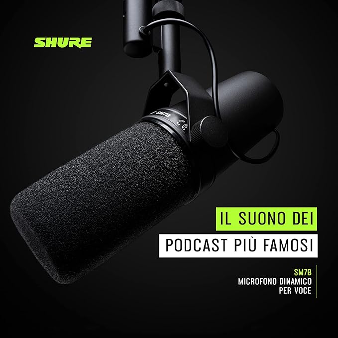 Shure SM7B Microfono dinamico per voce per trasmissioni, podcast e registrazioni, microfono da studio XLR per musica e parlato, ampia gamma di frequenze, parabrezza rimovibile - Nero