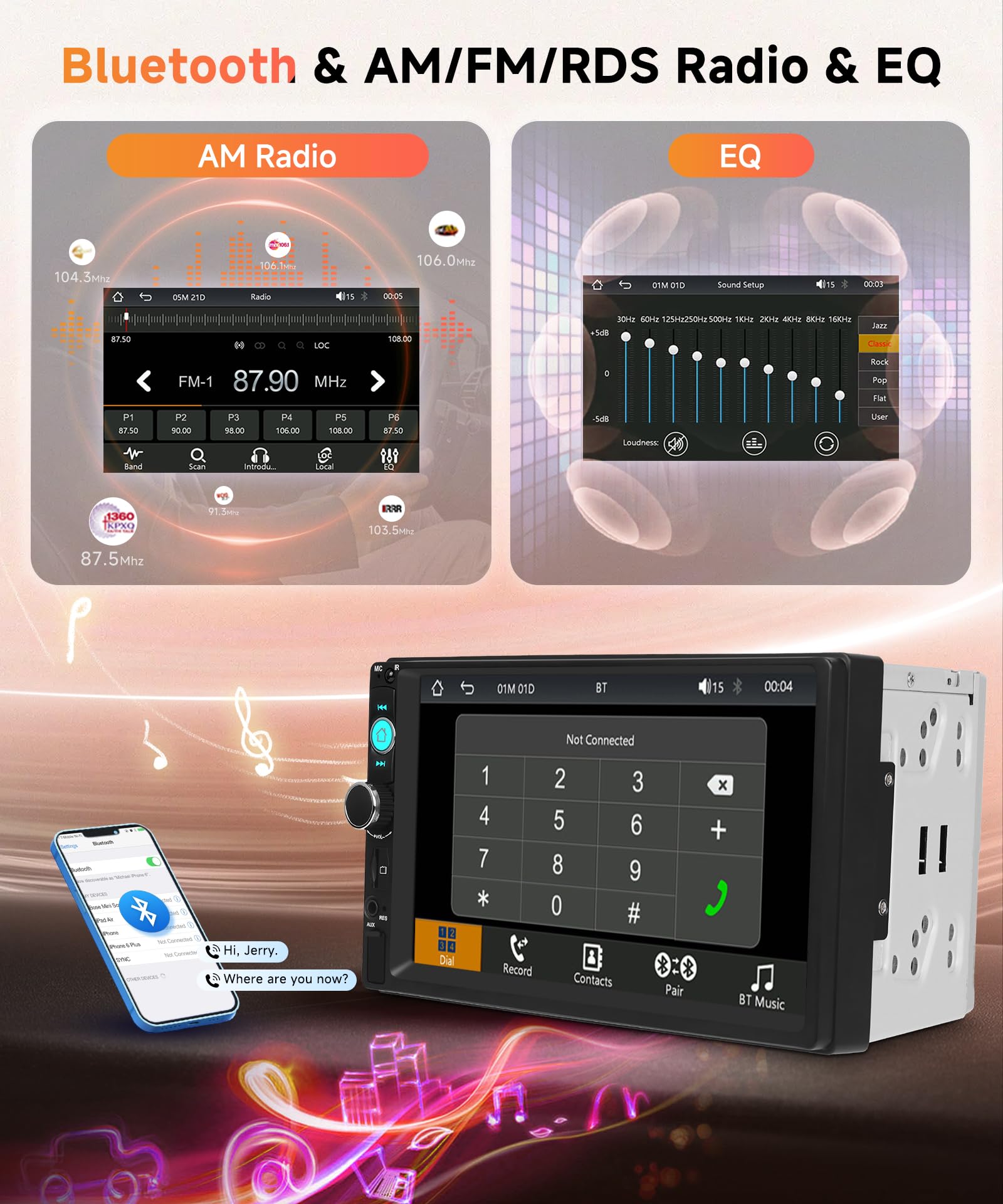 Rimoody DAB+/DAB Autoradio 2 Din con Wireless Carplay Android Auto iOS/Android Mirror Link, 7 Pollici Touchscreen Radio con Bluetooth 5.2 FM Radio USB/EQ Controllo del Volante Telecamera Posteriore