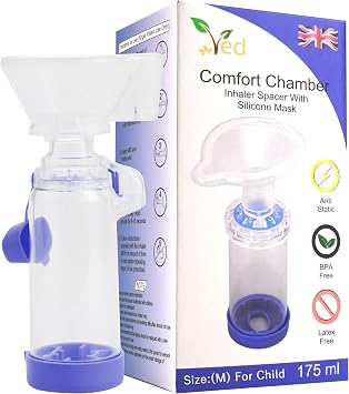 Inhaler Spacer Anti-Static Spacer Device, Inhaler Chamber, use with Metered Dose Inhaler, BPA and Latex Free for ChildBlue