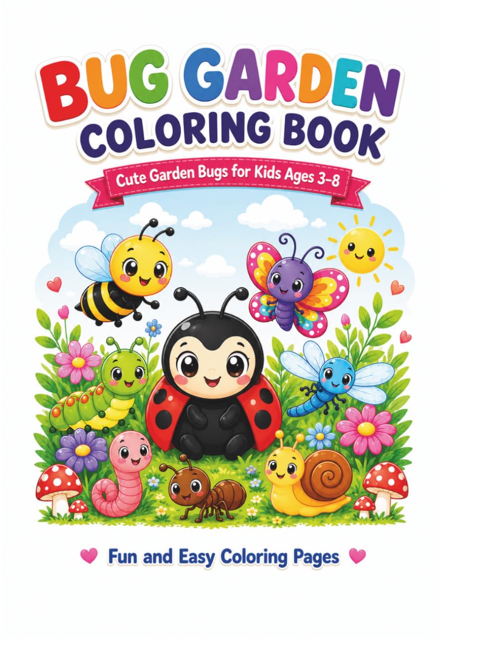 Bug Garden Coloring Book: Cute Garden Bugs, Ladybugs, Bees, Butterflies, Snails and More for Kids Ages 3–8