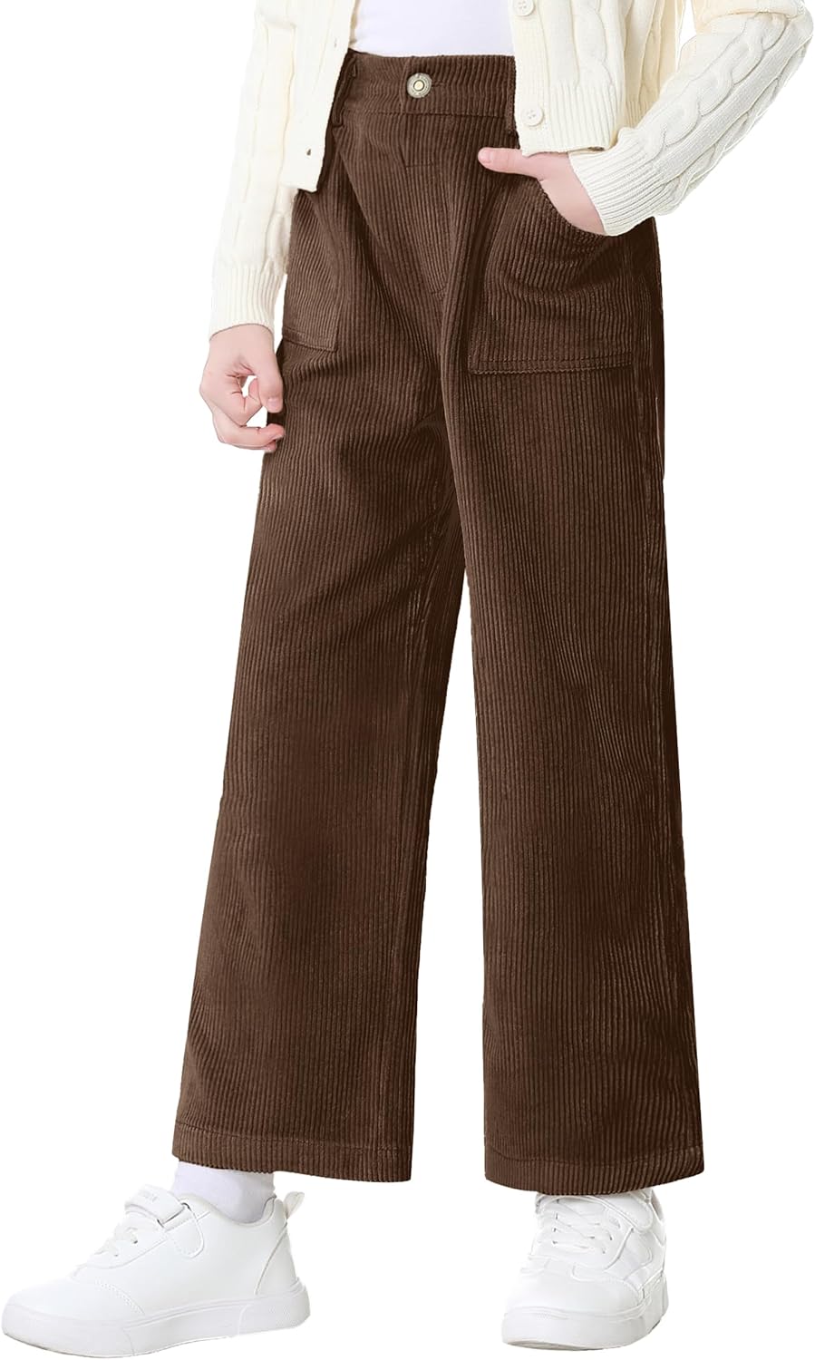 Rolanko Girls Wide Leg Corduroy Pants High Waist Trousers Vintage Kids Pants Streetwear Casual 4-12 Years - Image 2