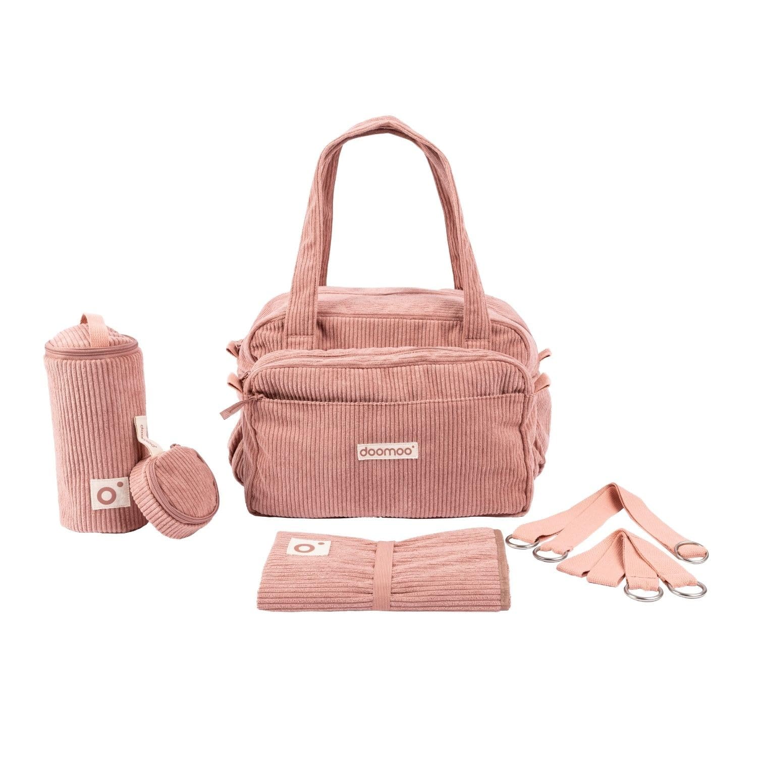 doomoo Borsa fasciatoio soffice, capacità 24 l, custodia rimovibile, 8 elementi essenziali per il bambino, tra cui un fasciatoio e cinghie per passeggino, borsa per pannolini, rosa
