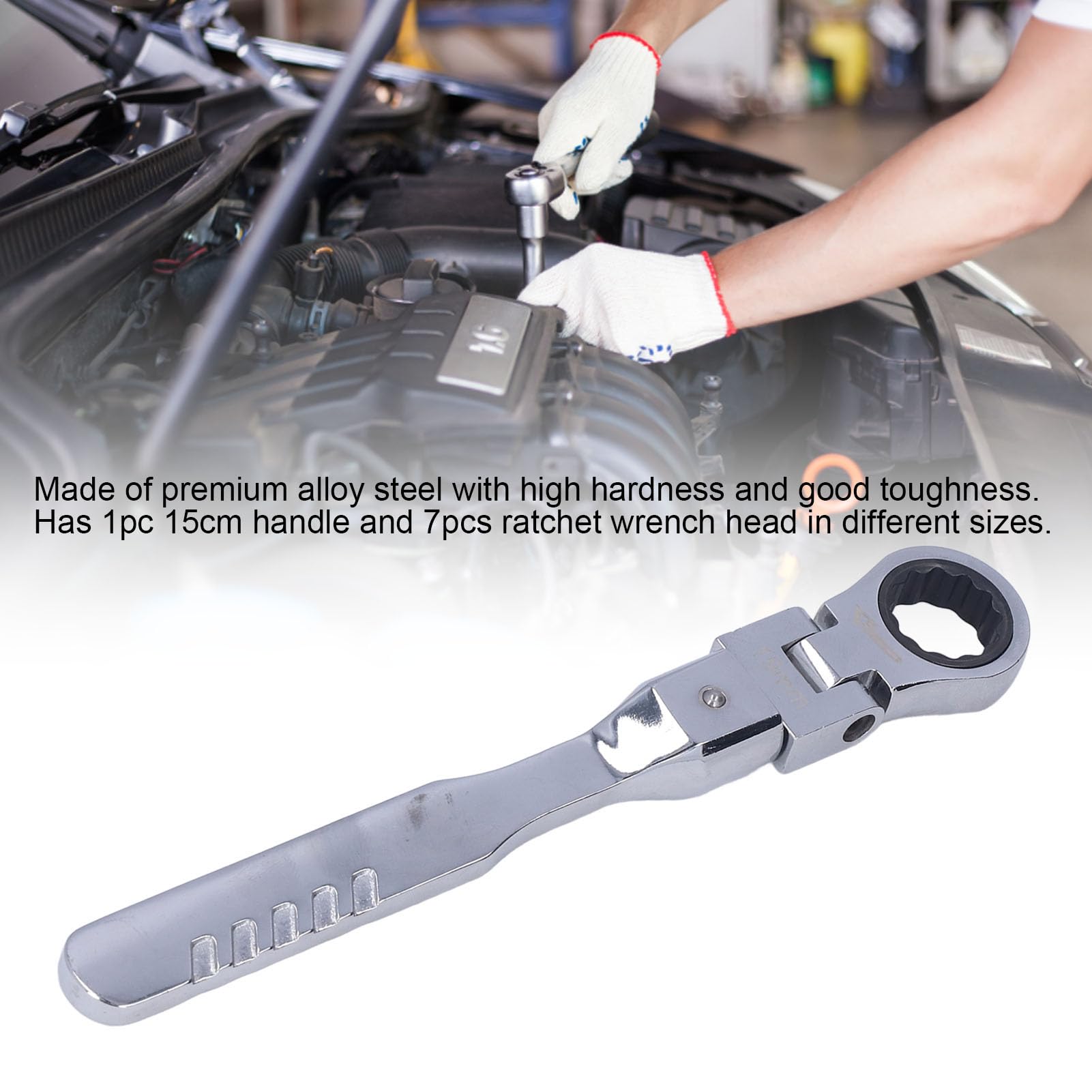 lvifloae 8Pcs Flexible Ratchet Wrench 180° Flex Head Alloy Steel Tool Set Kit for Tubing Maintenance Flexible Ratcheting Open End Wrench Set for Maintenance Replaceable Ratcheting Line Wrench Set - Image 3