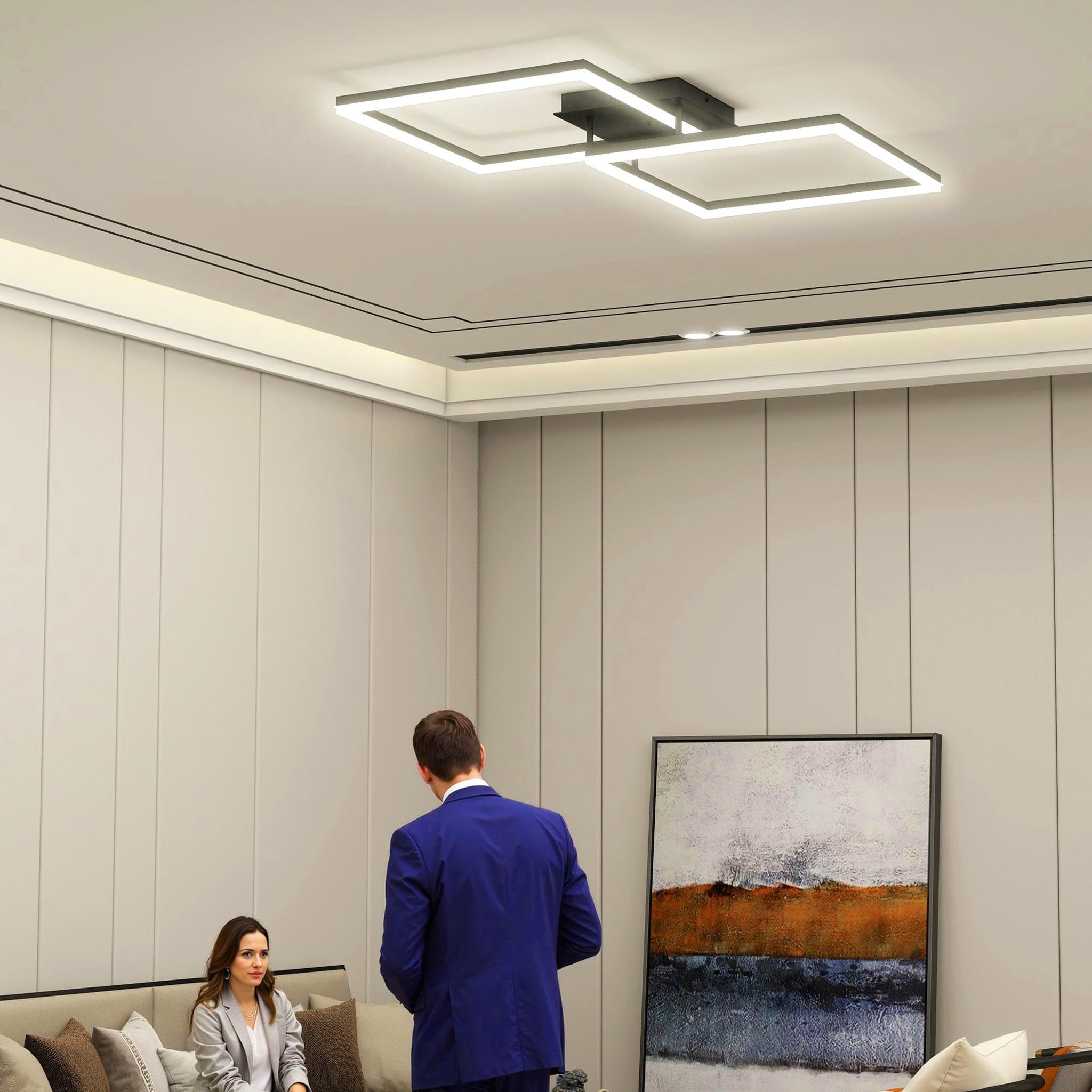 Froadp Moderna lampada da soffitto a LED, dimmerabile, 60 W, colore nero, 40 cm, lampada da soffitto quadrata con telecomando, lampada da soggiorno 2800 – 6500 K, IP44, a risparmio energetico, per