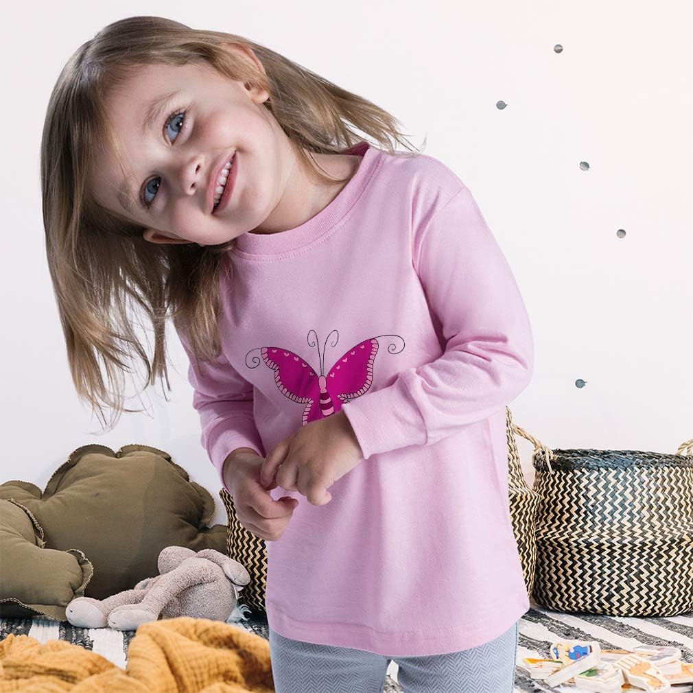 Kids Long Sleeve T Shirt Butterfly Dark Pink Cotton Boy & Girl Clothes Funny Graphic Tee Soft Pink Design Only 4T