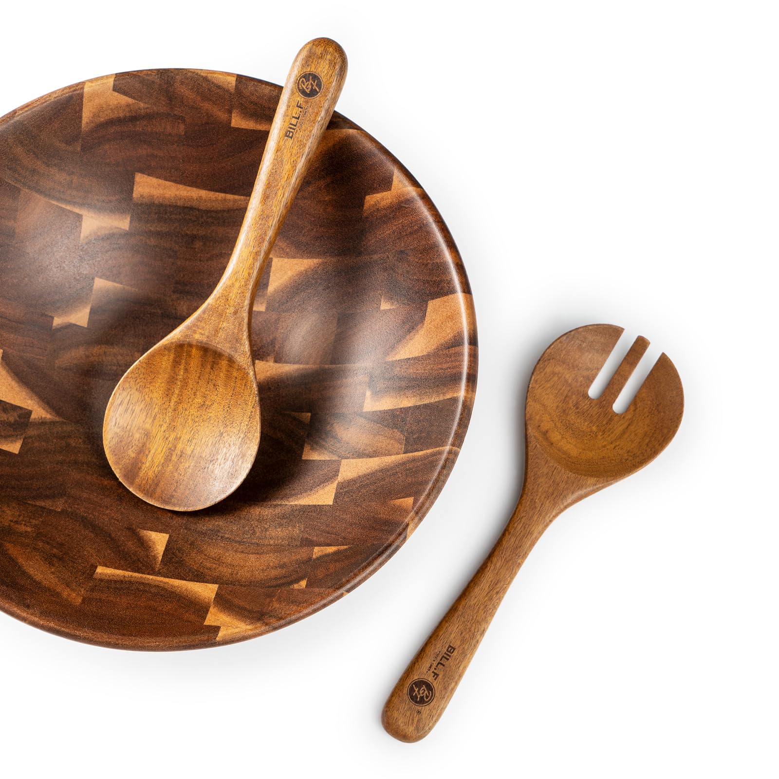 BF BILL.F SINCE 1983 Insalatiera in legno da 30 cm, set di insalatiere in legno di acacia, grande ciotola per insalata per mescolare frutta con posate - Set di 3 ciotole grandi per insalate