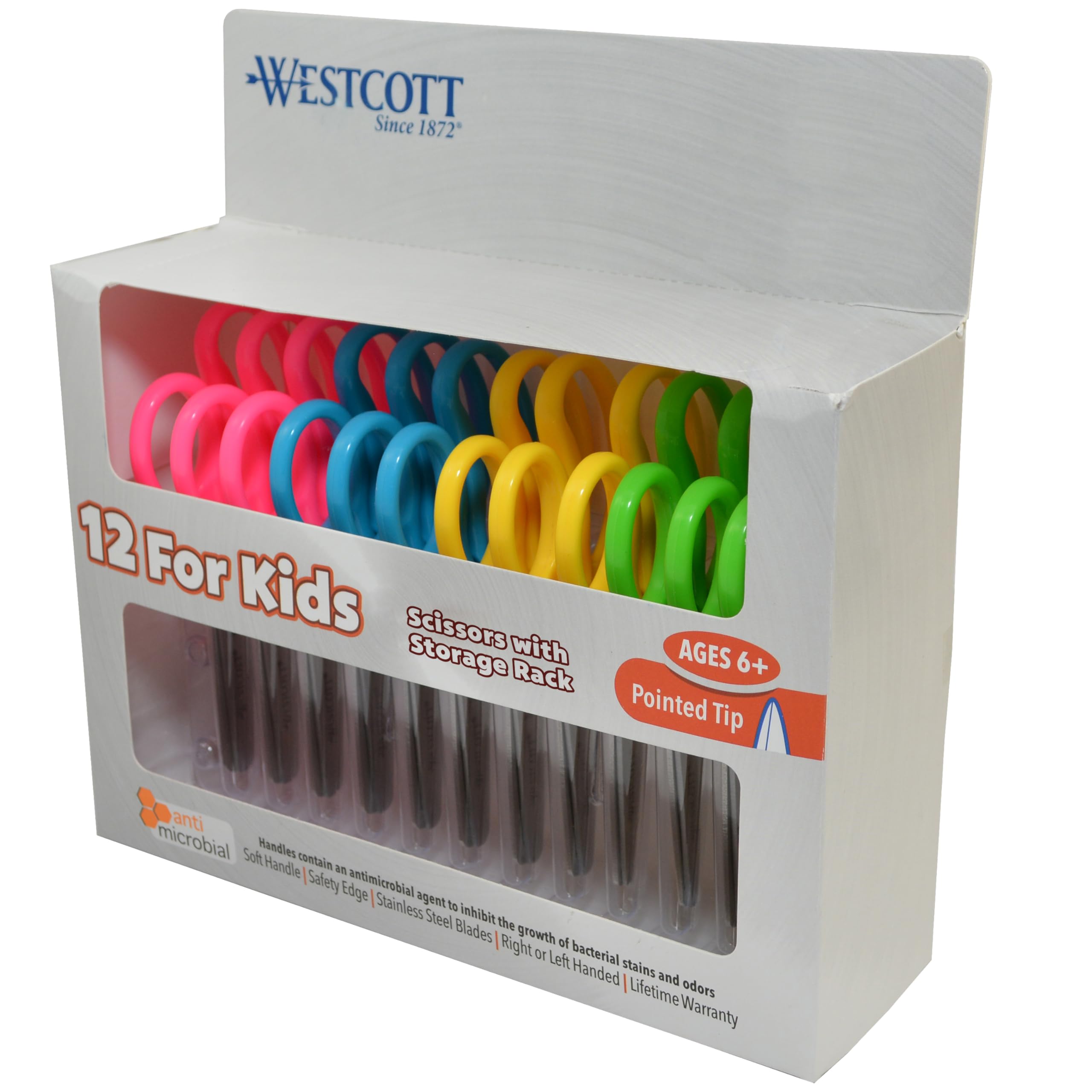 Westcott 5-Inch Pointed Safety Scissors For Kids, Back to School, Classroom Supplies, Assorted, Pack of 12 (14872)