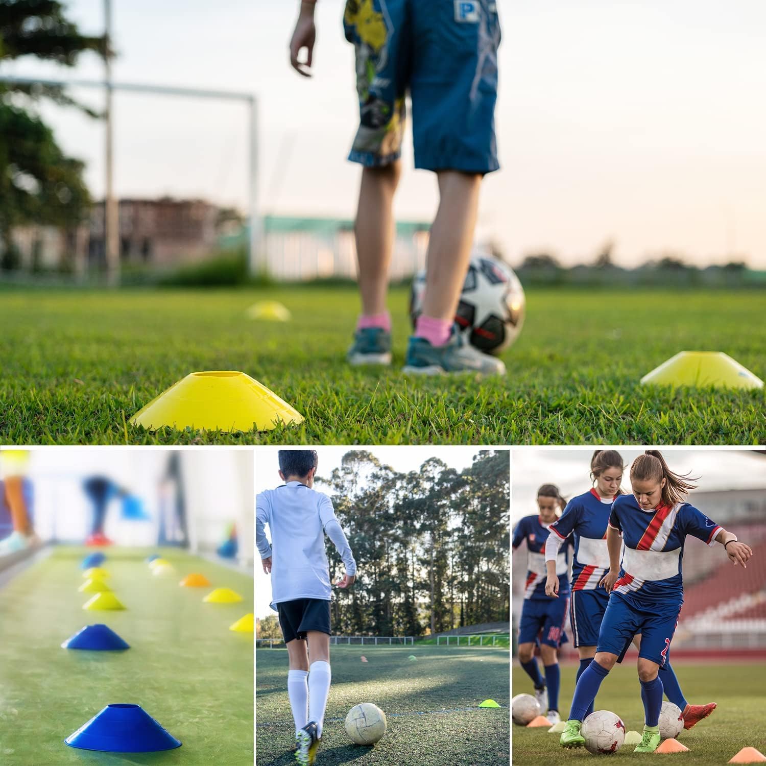 LATERN 60 Pièces Plots de Marquage pour Football Cône, 19CM Cônes de Marquage de Sécurité Sportive avec Sac de Transport et Support pour Basketball Soccer Football L'agilité Entraînement (6 Couleurs)