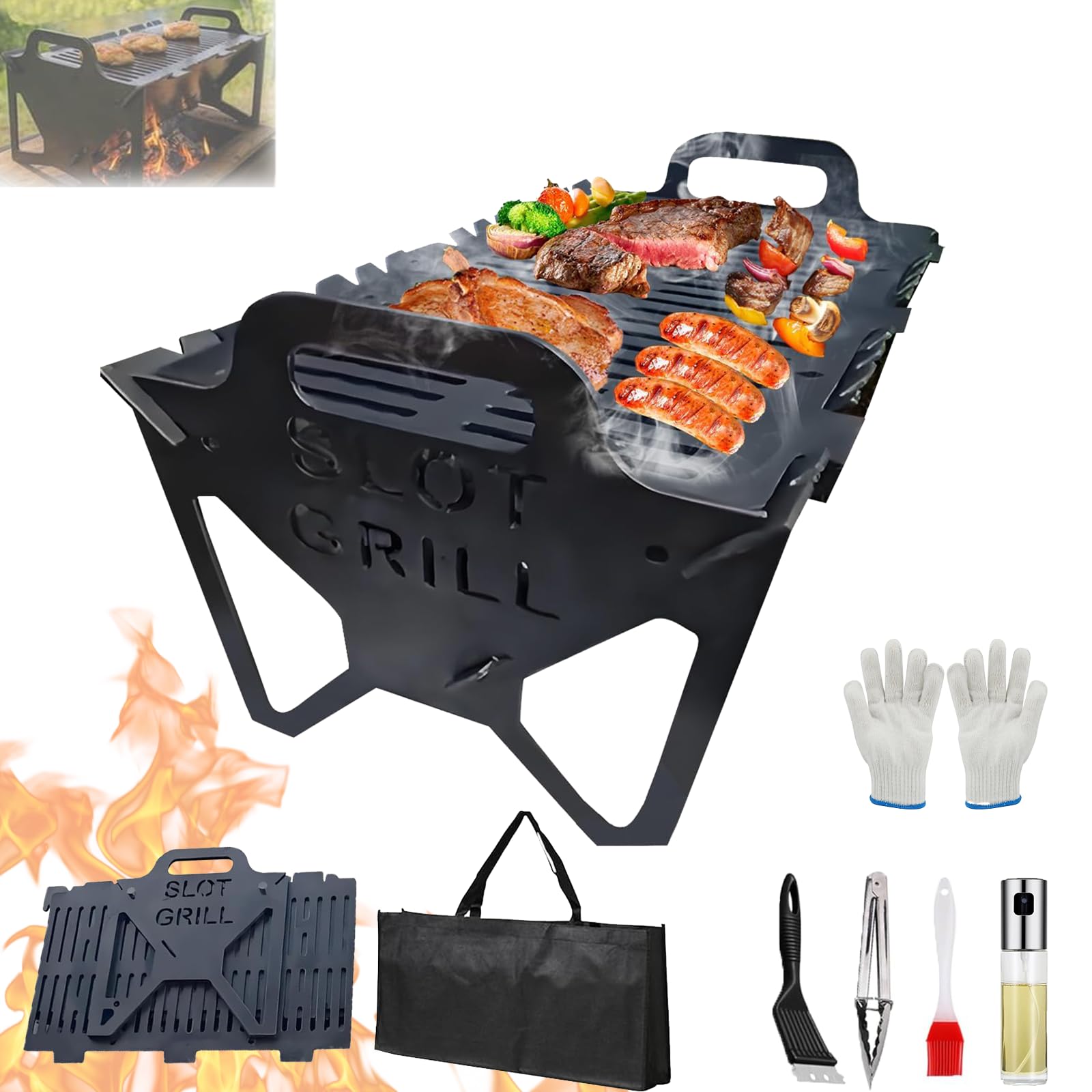 Griglia pieghevole per barbecue, in acciaio, portatile, leggera e compatta, per campeggio, viaggi, feste, cucina all'aperto (2 pezzi)